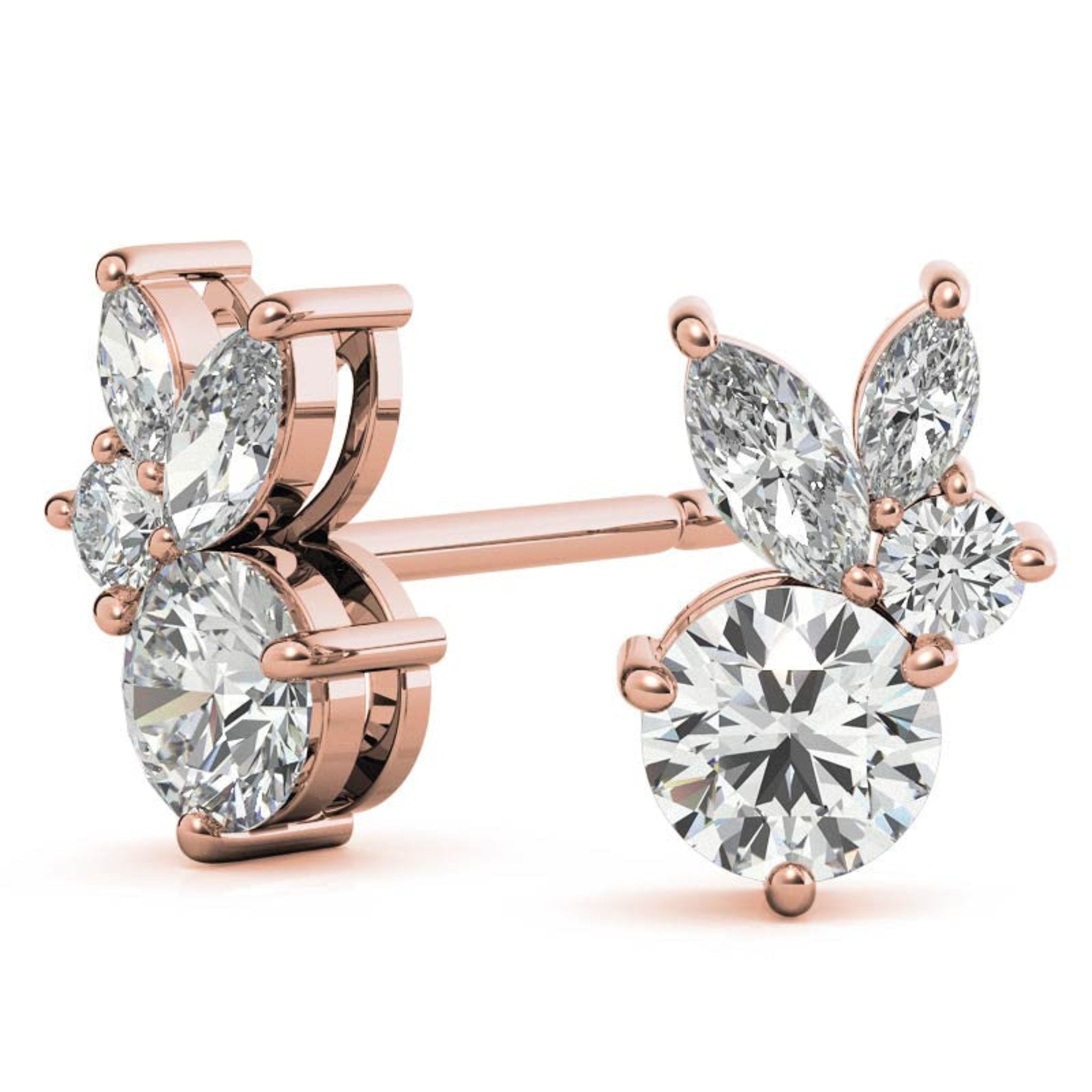 Dainty Marquise-Cut Rose Gold Silver Multi-Stone Stud Earring For Woman