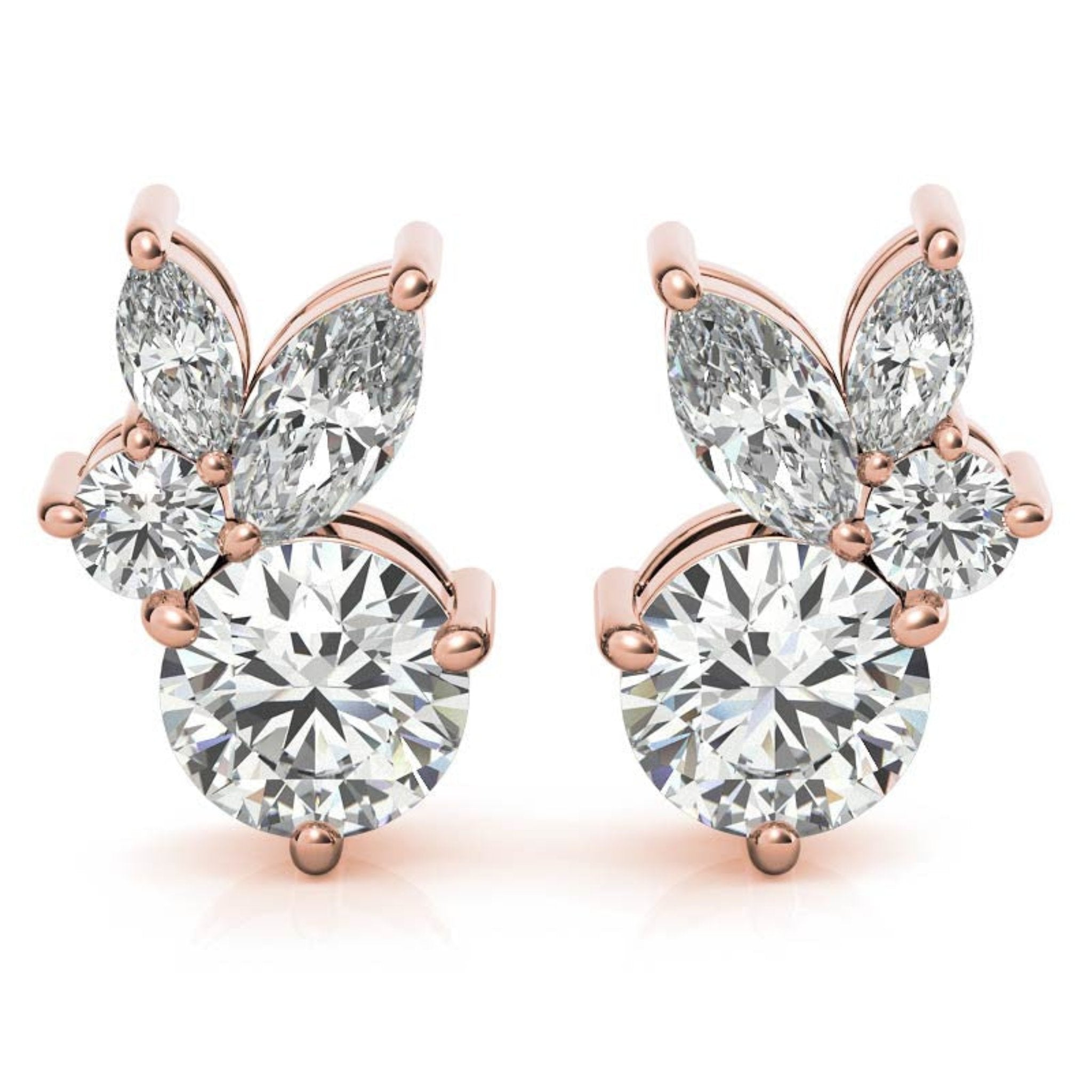 Dainty Marquise-Cut Rose Gold Silver Multi-Stone Stud Earring For Woman