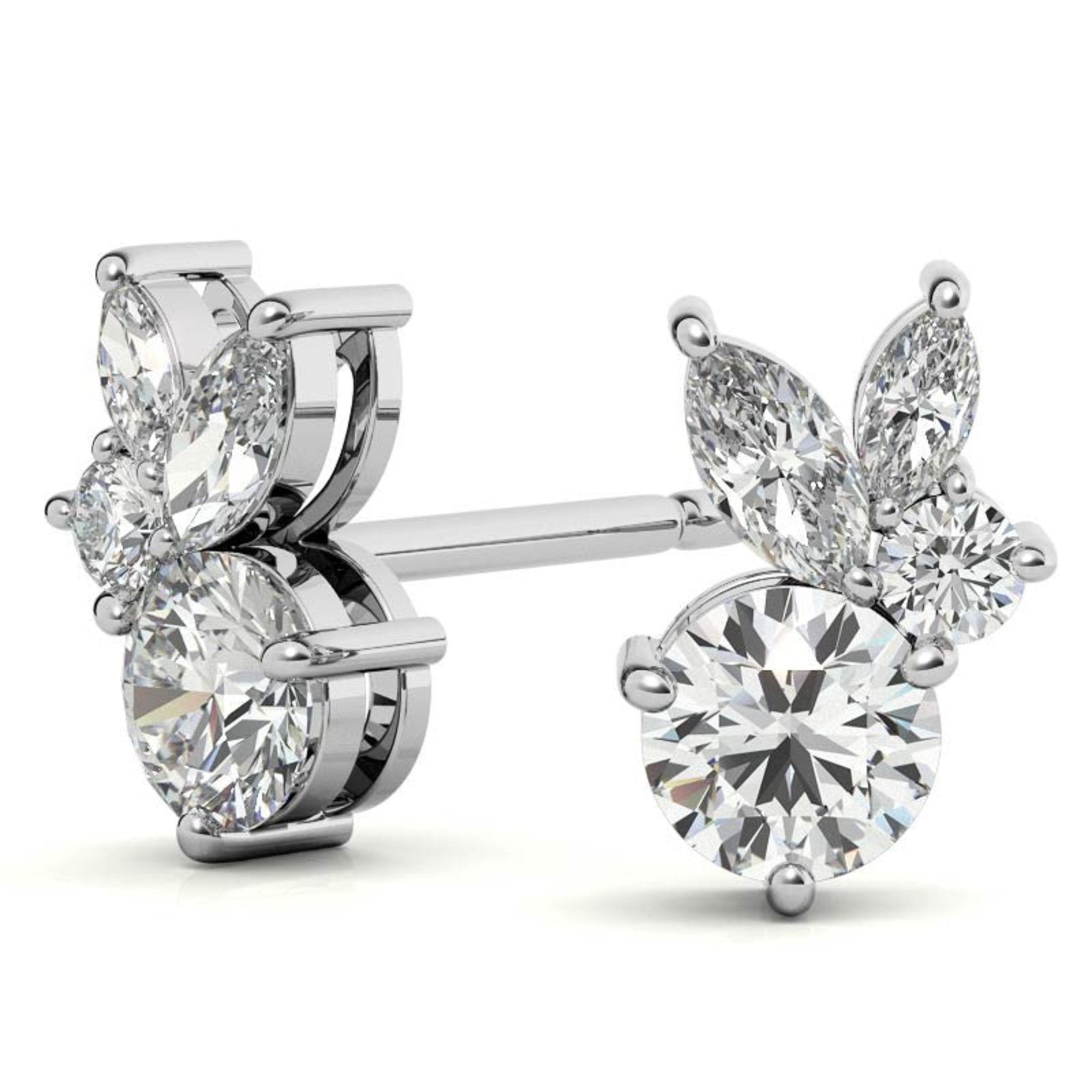 Dainty Marquise-Cut White Gold Silver Multi-Stone Stud Earring For Woman