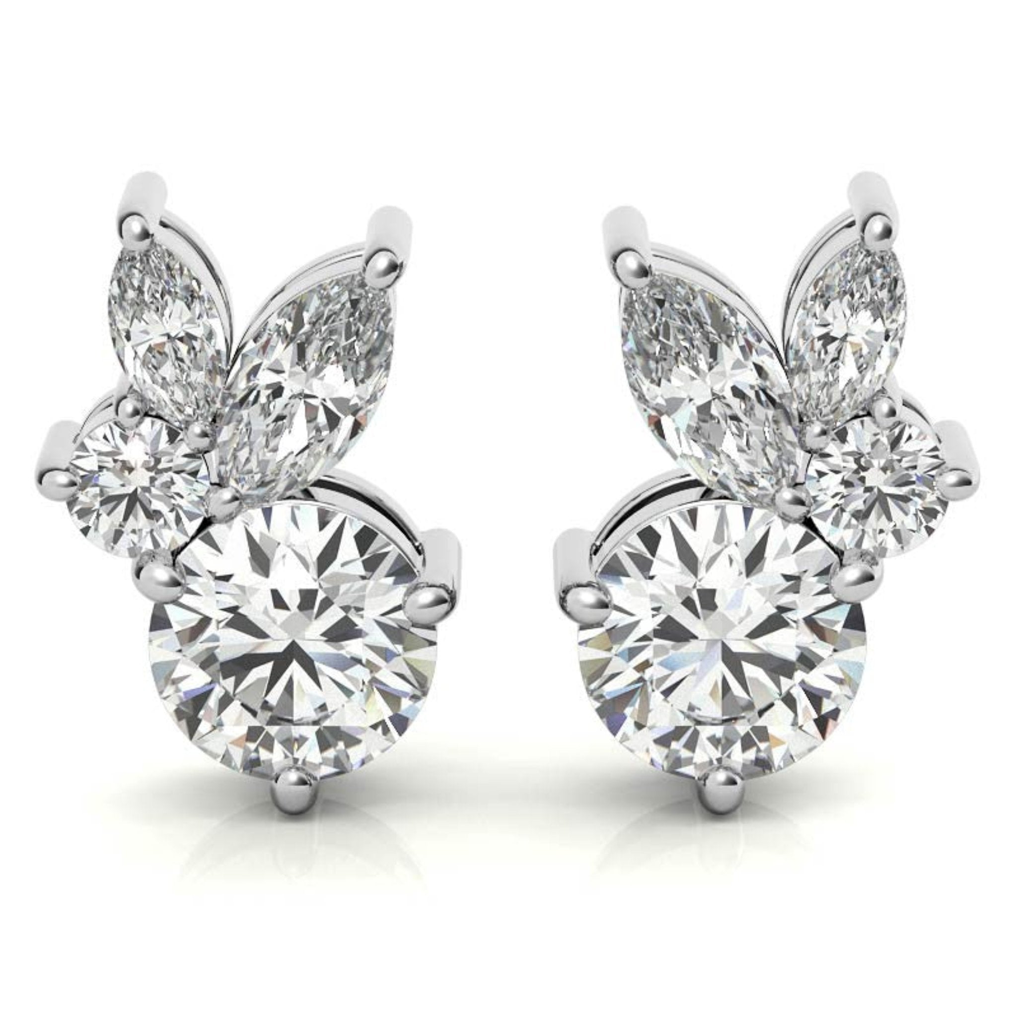 Dainty Marquise-Cut White Gold Silver Multi-Stone Stud Earring For Woman