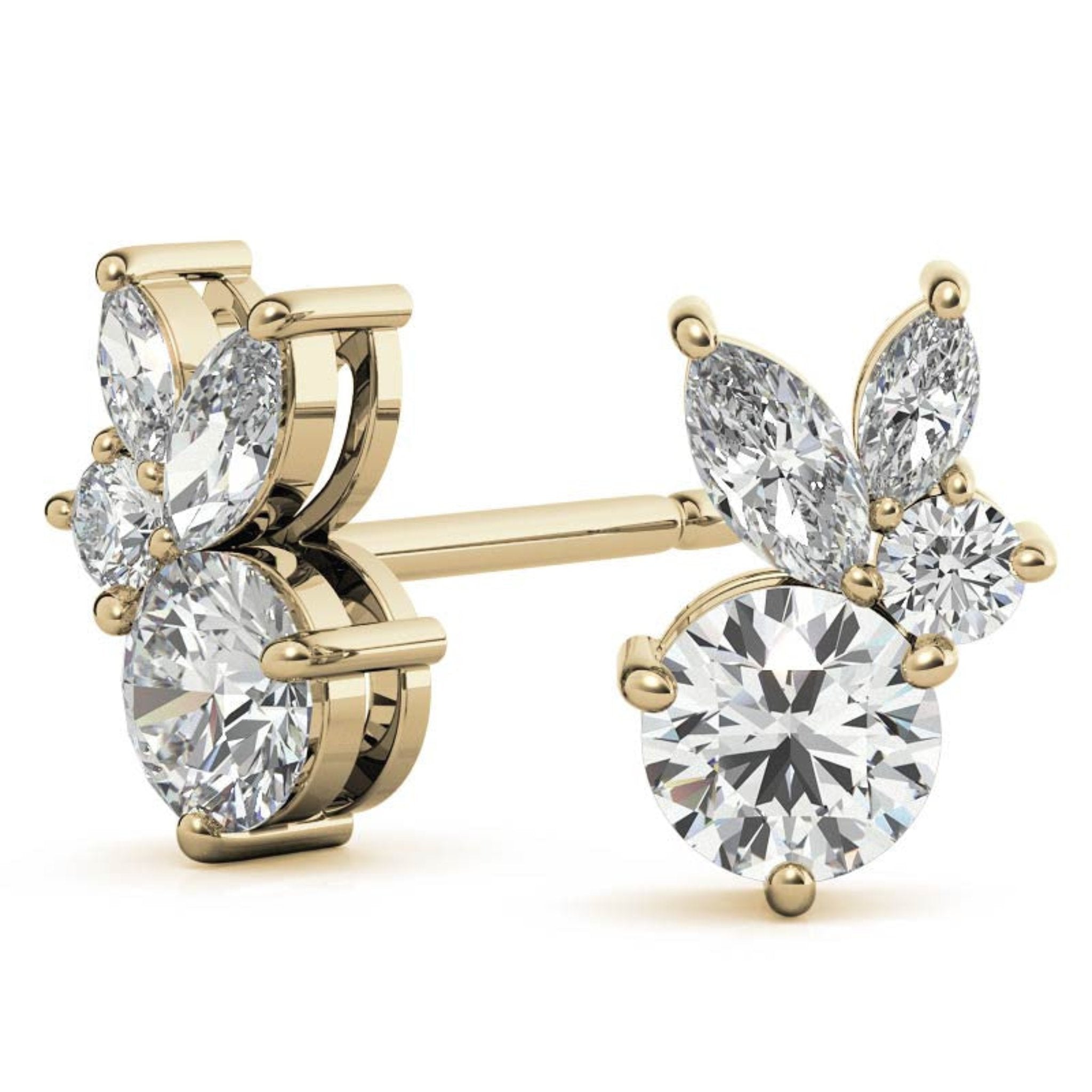 Dainty Marquise-Cut Yellow Gold Silver Multi-Stone Stud Earring For Woman