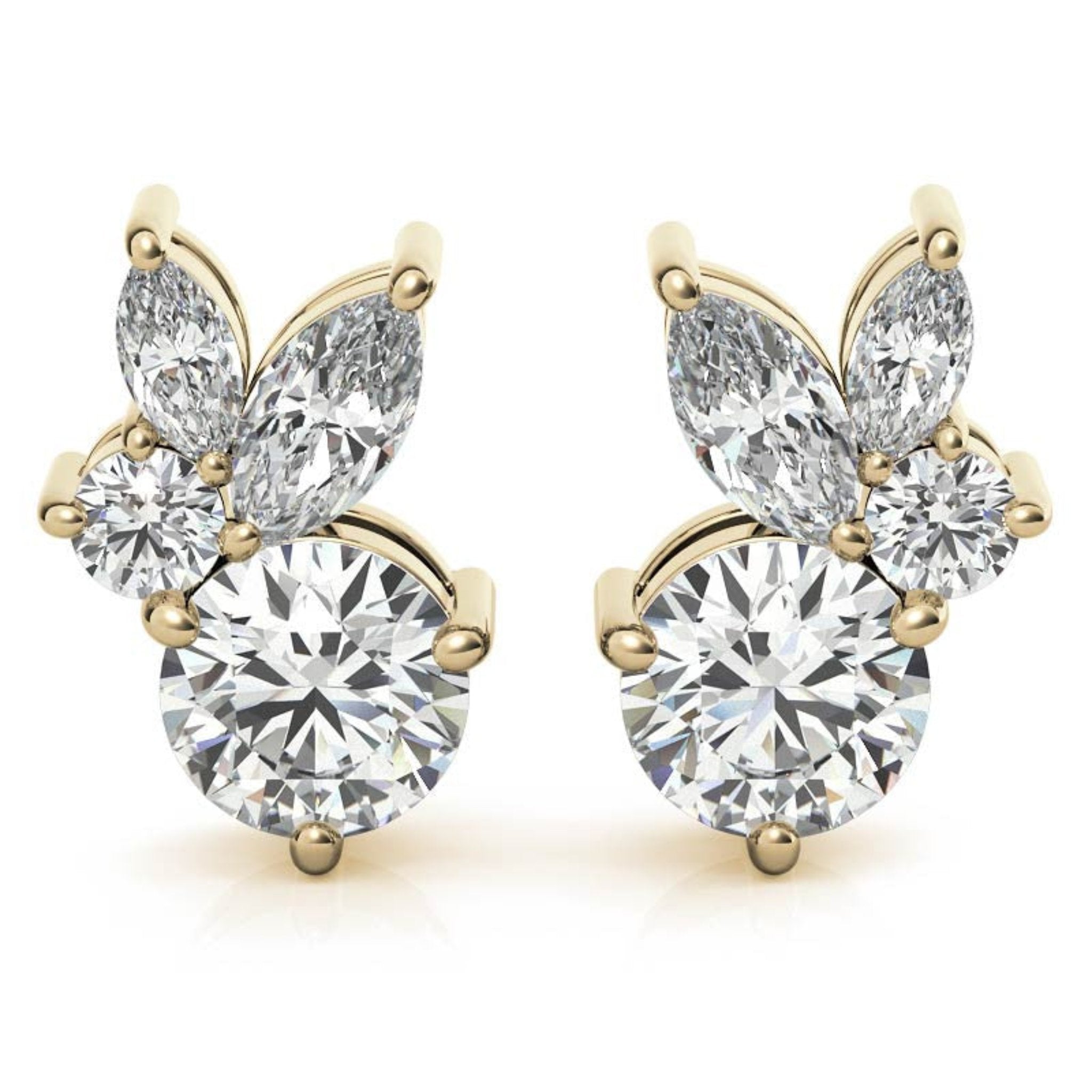 Dainty Marquise-Cut Yellow Gold Silver Multi-Stone Stud Earring For Woman