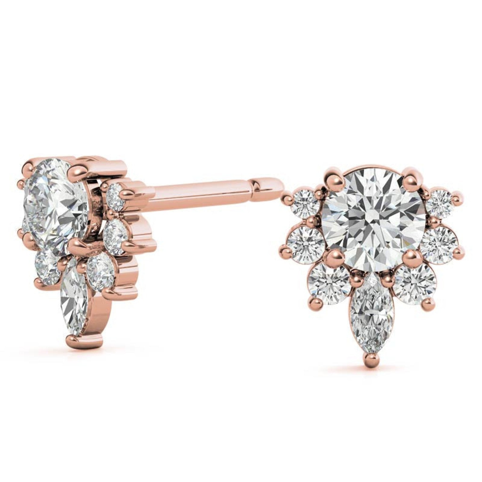 Sparkling Floral-Inspired Rose Gold Silver Diamond Studs Earring For Woman