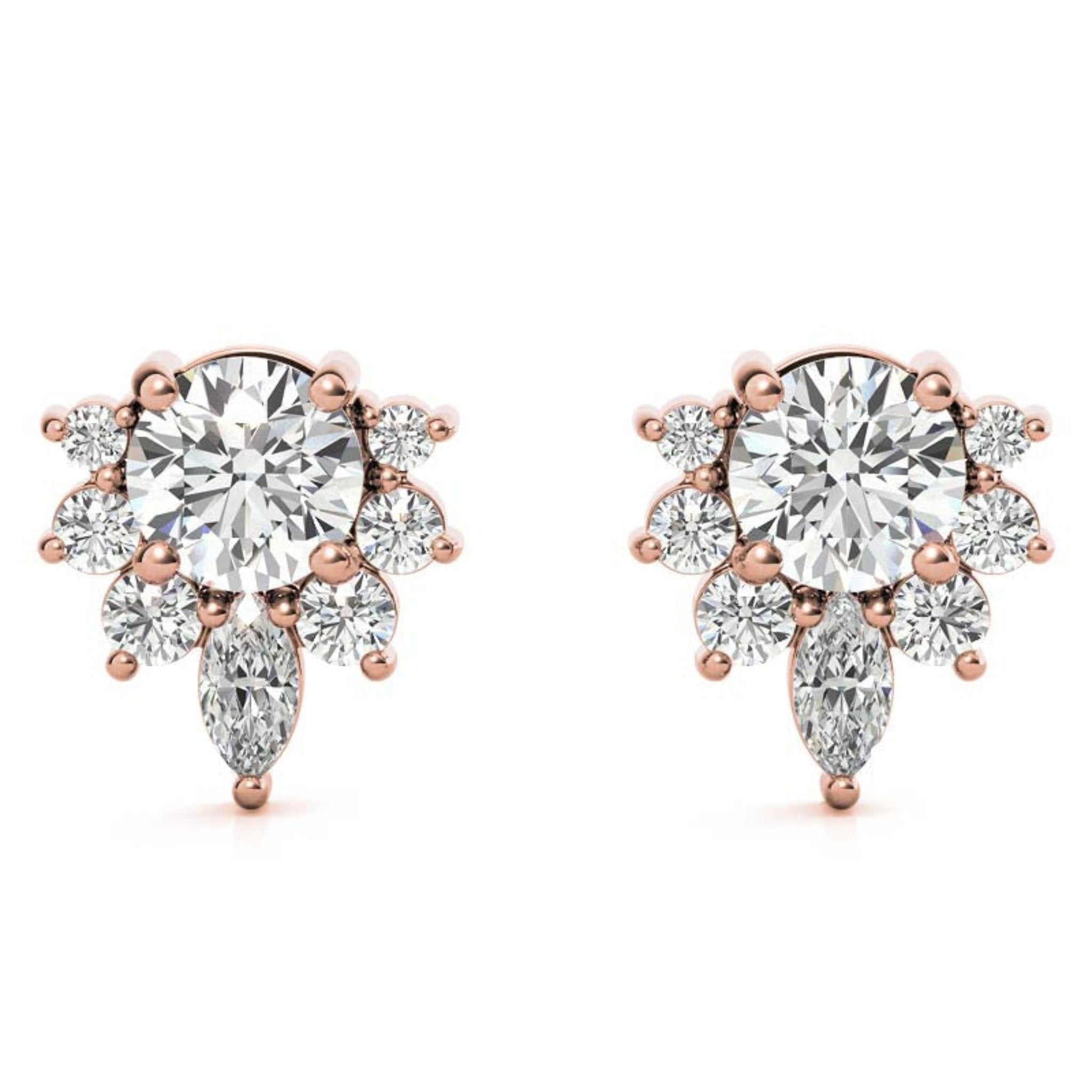 Sparkling Floral-Inspired Rose Gold Silver Diamond Studs Earring For Woman