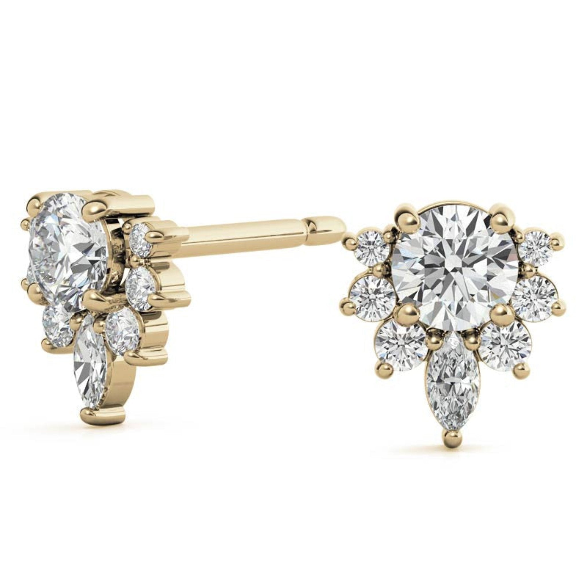 Dazzling Floral-Inspired Yellow Gold Silver Diamond Studs Earring For Woman