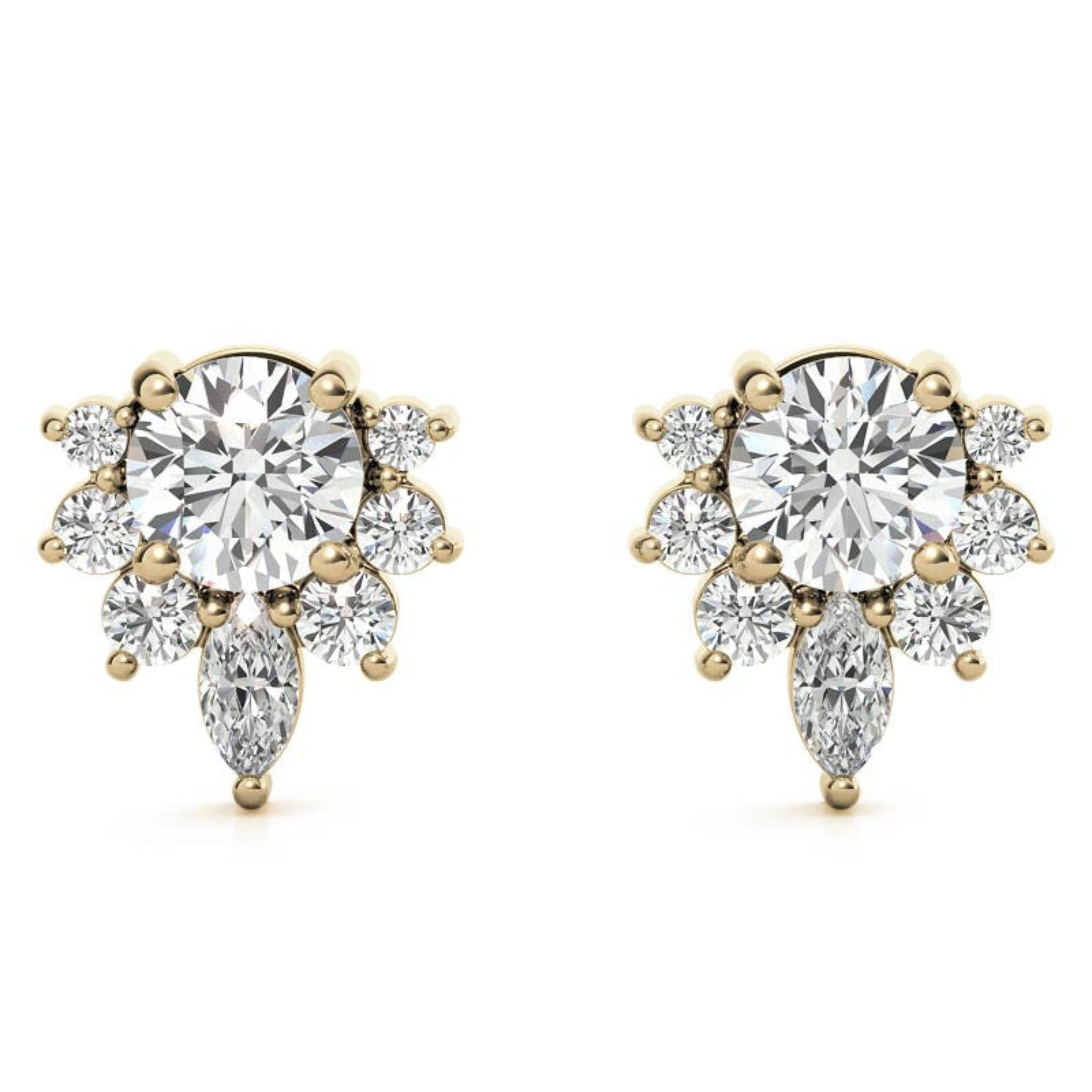 Dazzling Floral-Inspired Yellow Gold Silver Diamond Studs Earring For Woman