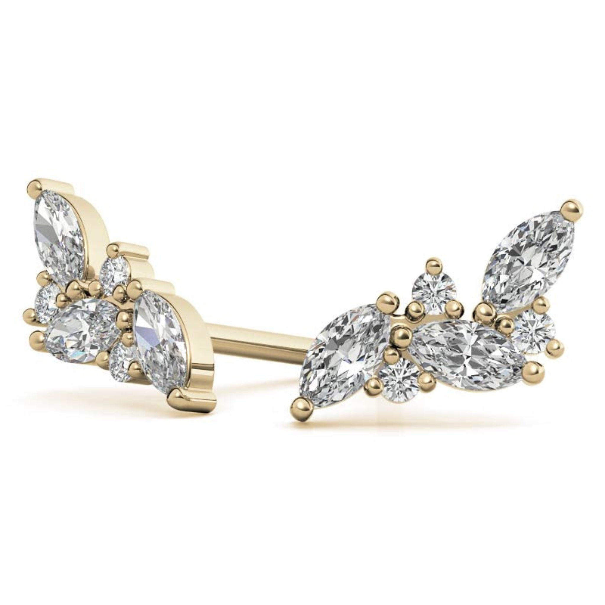 Delicate Wing Yellow Gold Silver Petite Floral Earring For Woman