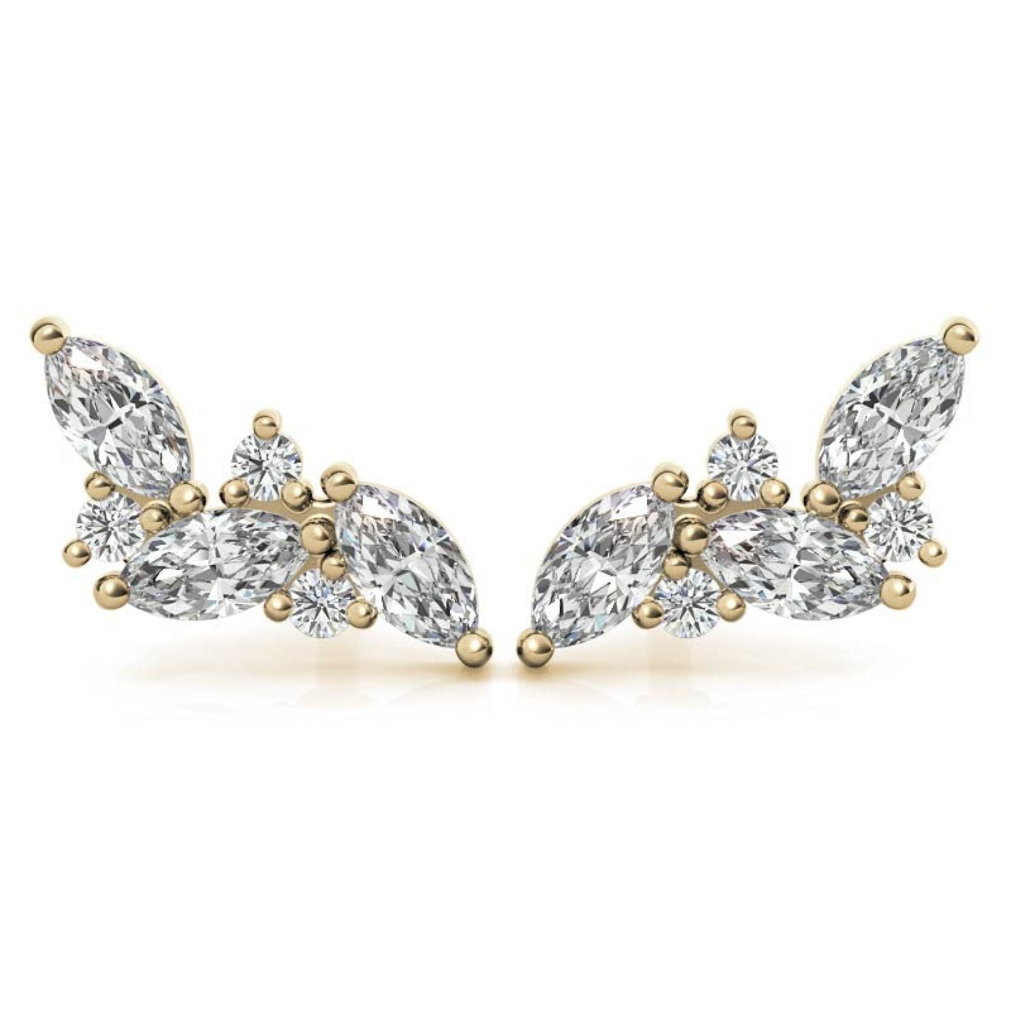 Delicate Wing Yellow Gold Silver Petite Floral Earring For Woman