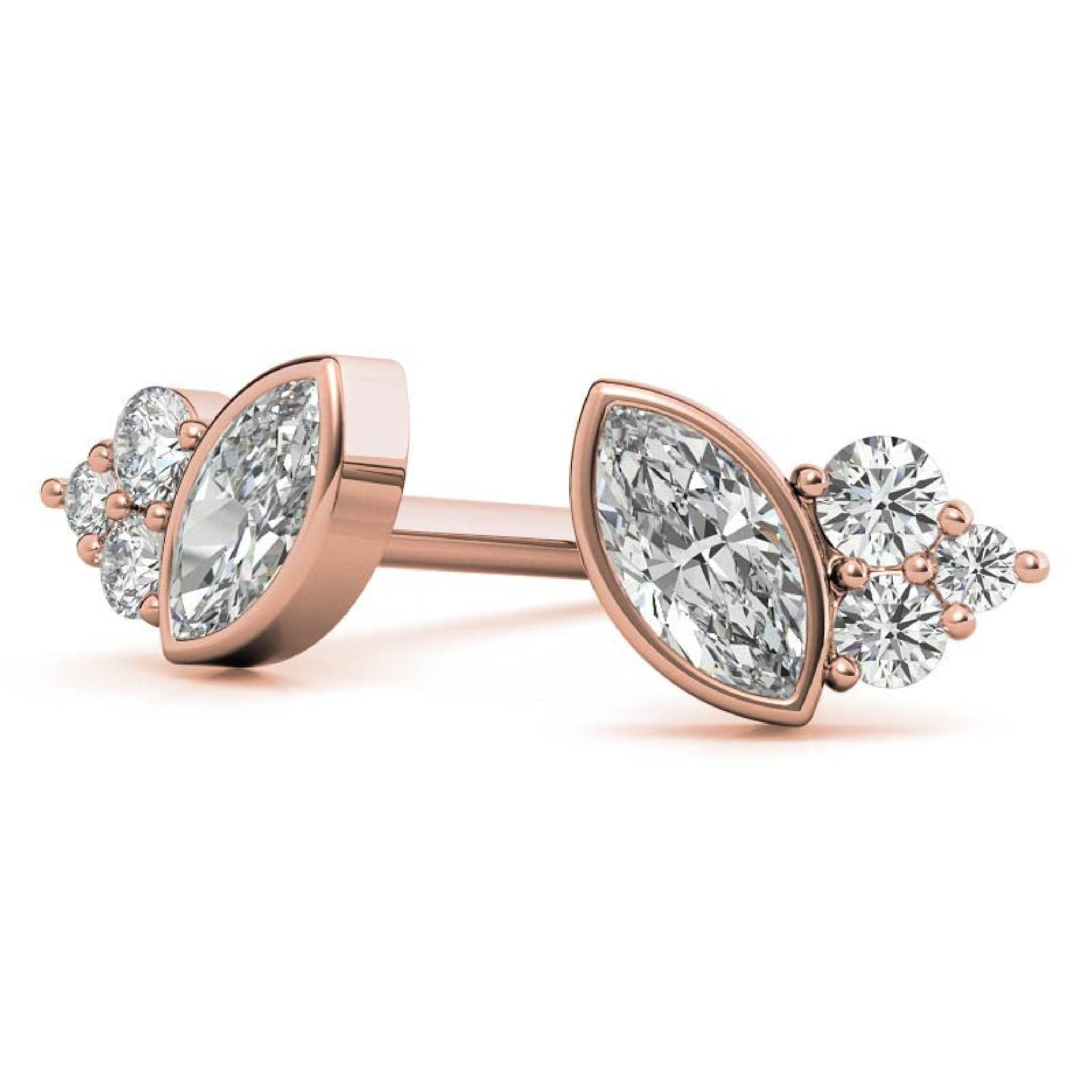 Brilliant Marquise Petal Rose Gold Silver Bezel-Set Earring For Woman