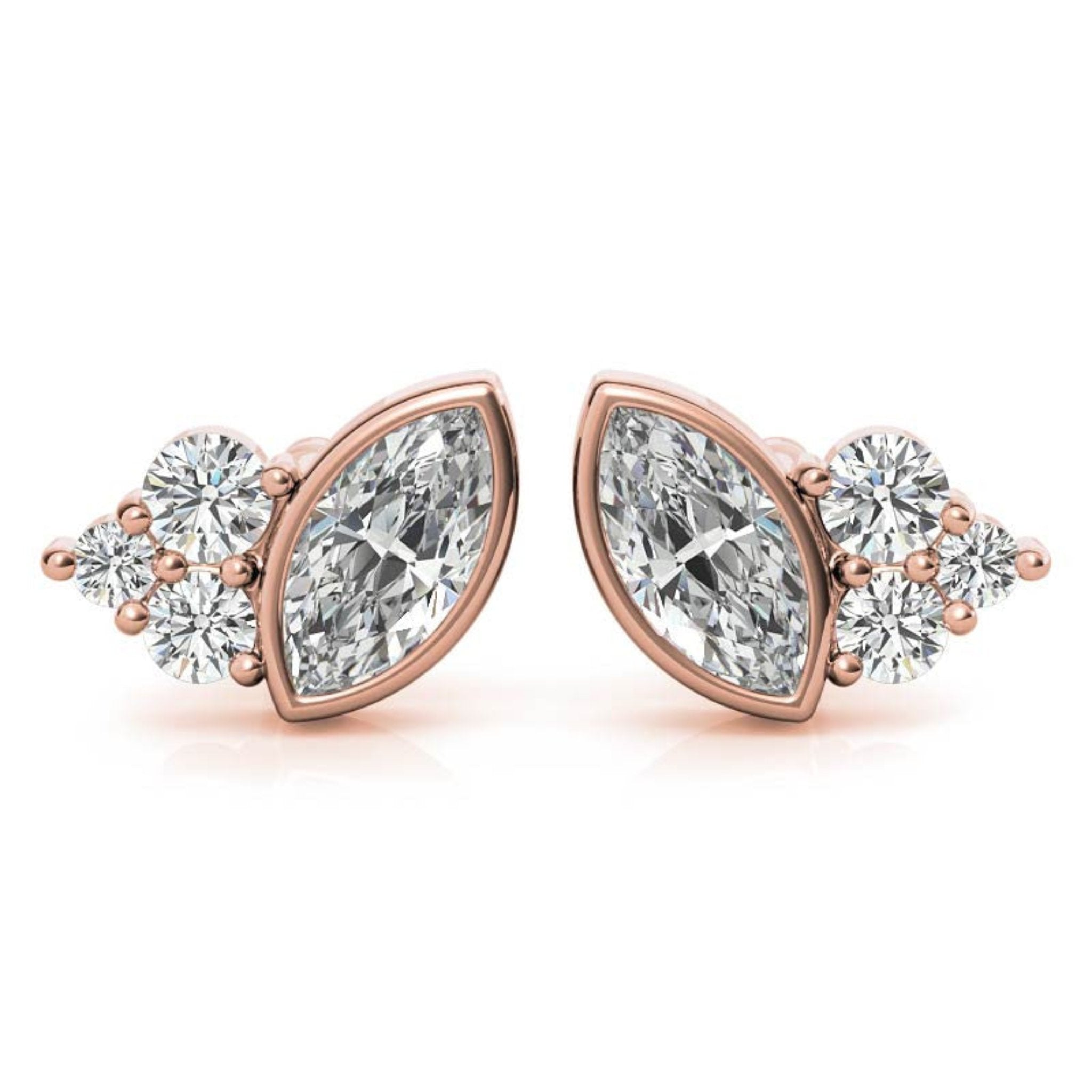 Brilliant Marquise Petal Rose Gold Silver Bezel-Set Earring For Woman