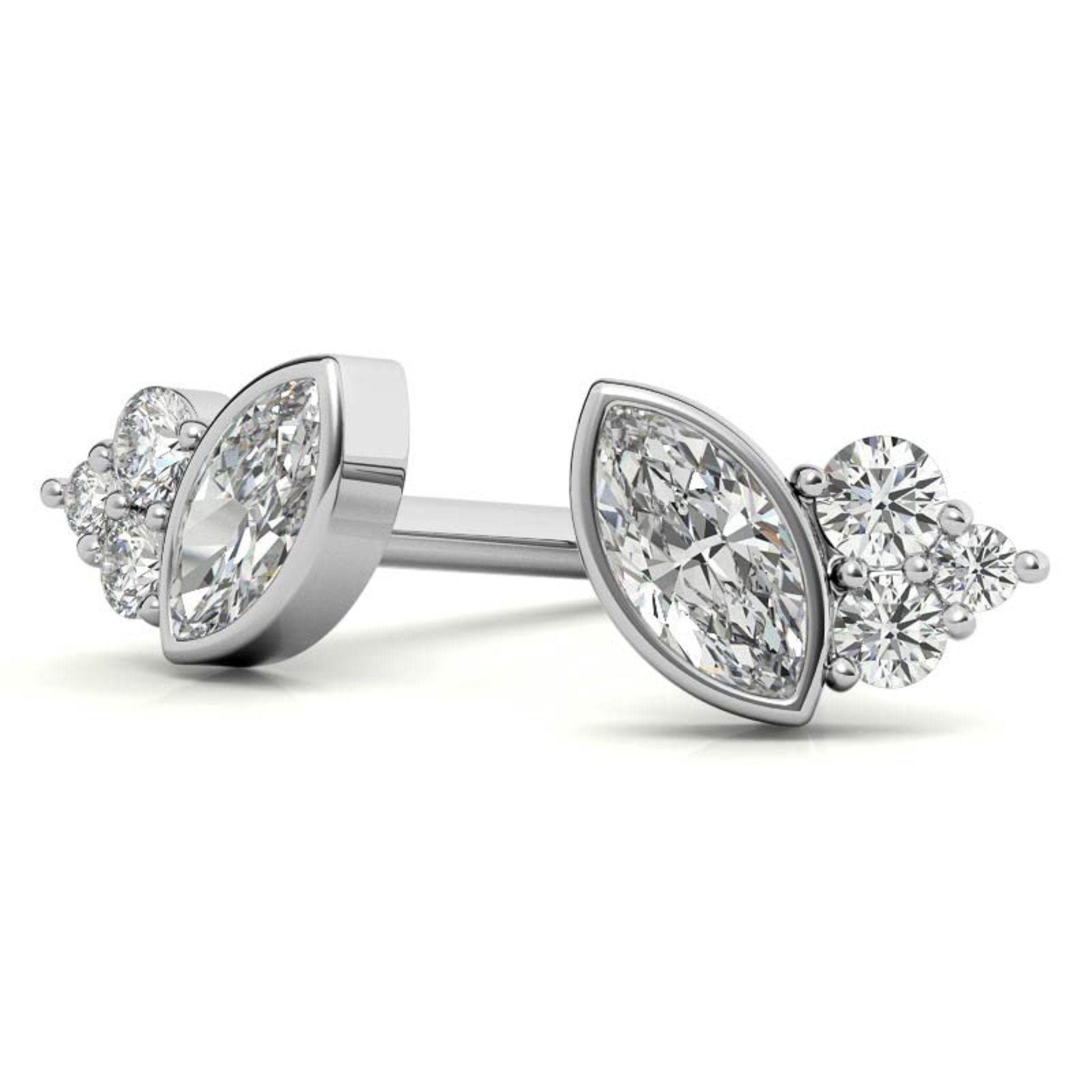 Classic Marquise Petal White Gold Silver Bezel-Set Earring For Woman