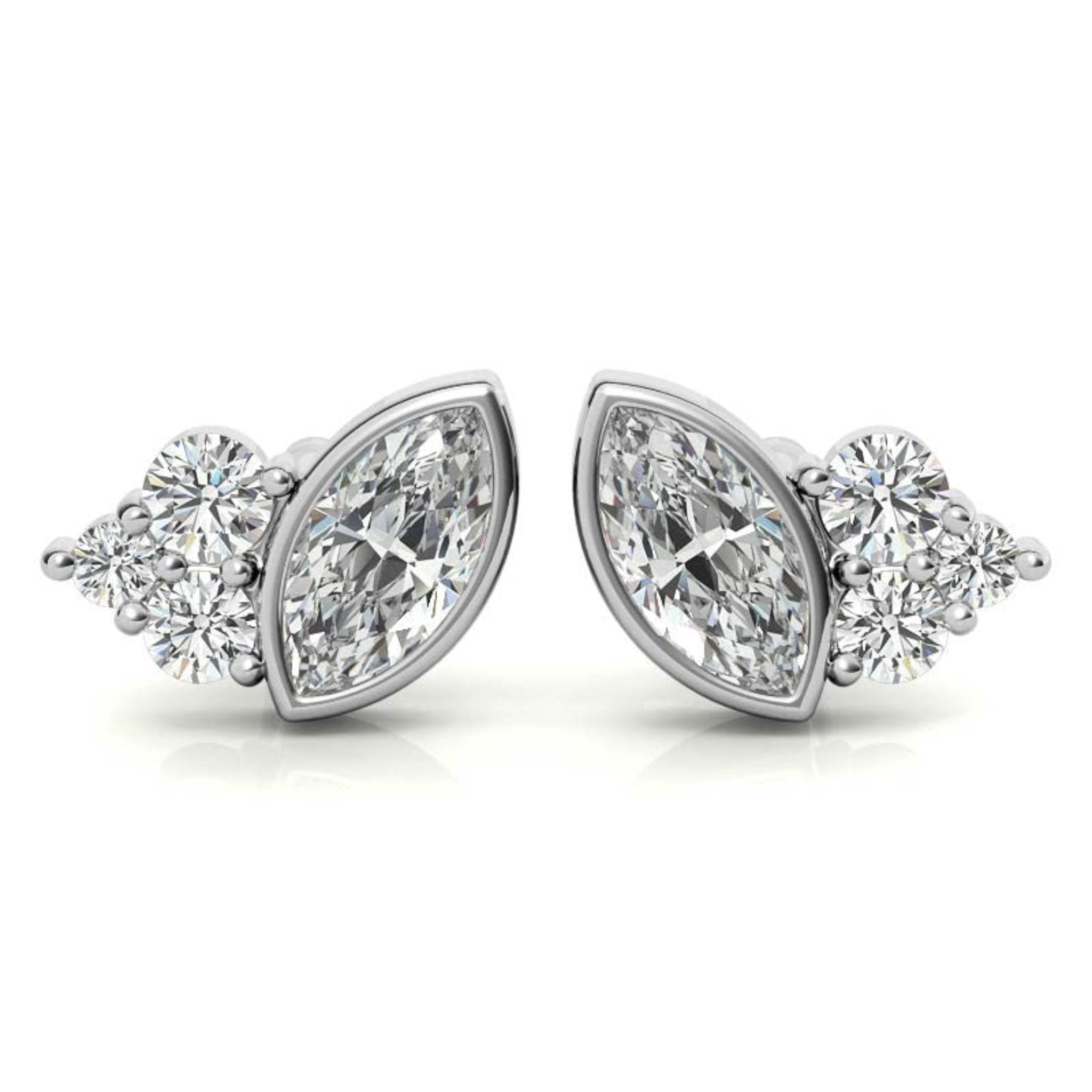 Classic Marquise Petal White Gold Silver Bezel-Set Earring For Woman