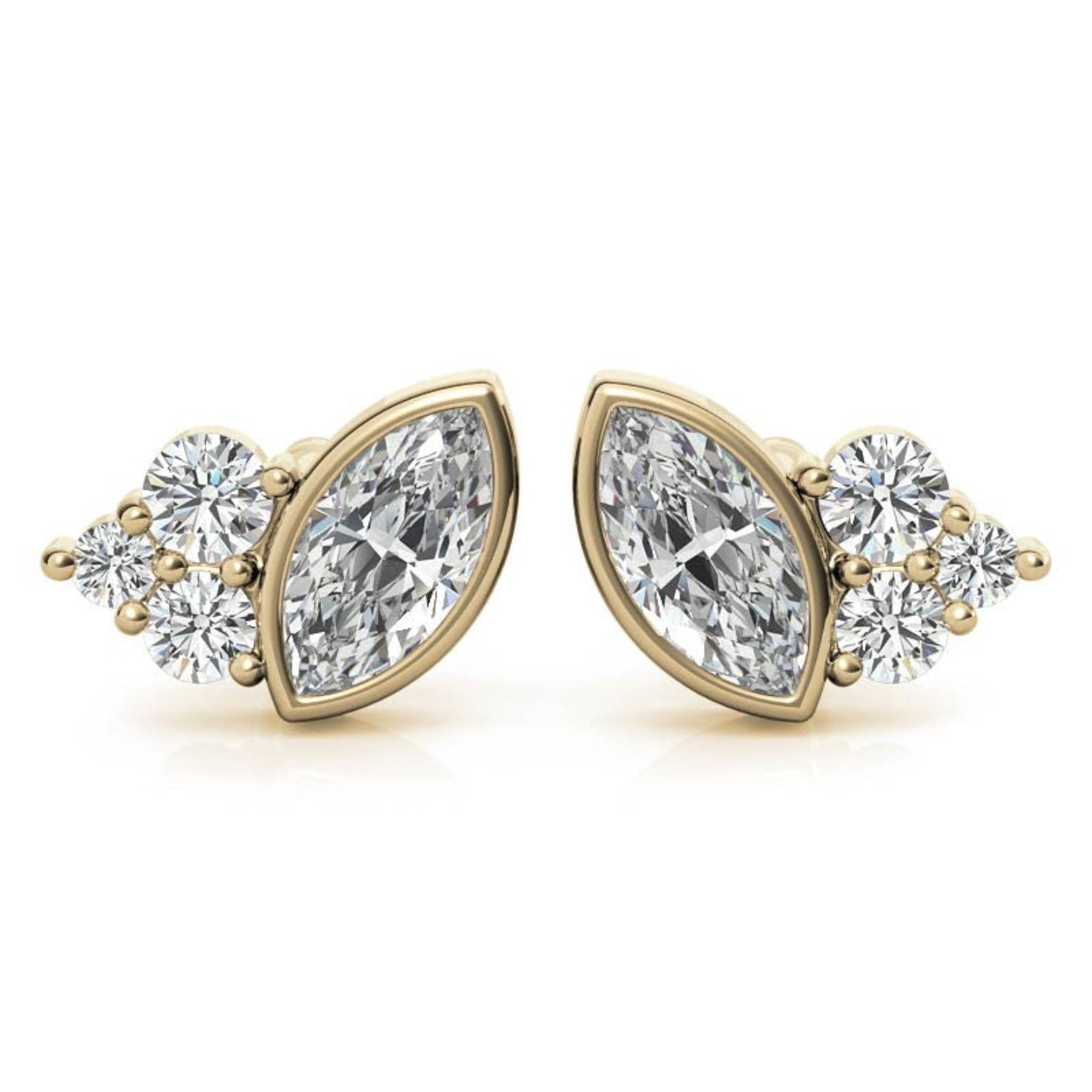 Brilliant Marquise Petal Yellow Gold Silver Bezel-Set Earring For Woman