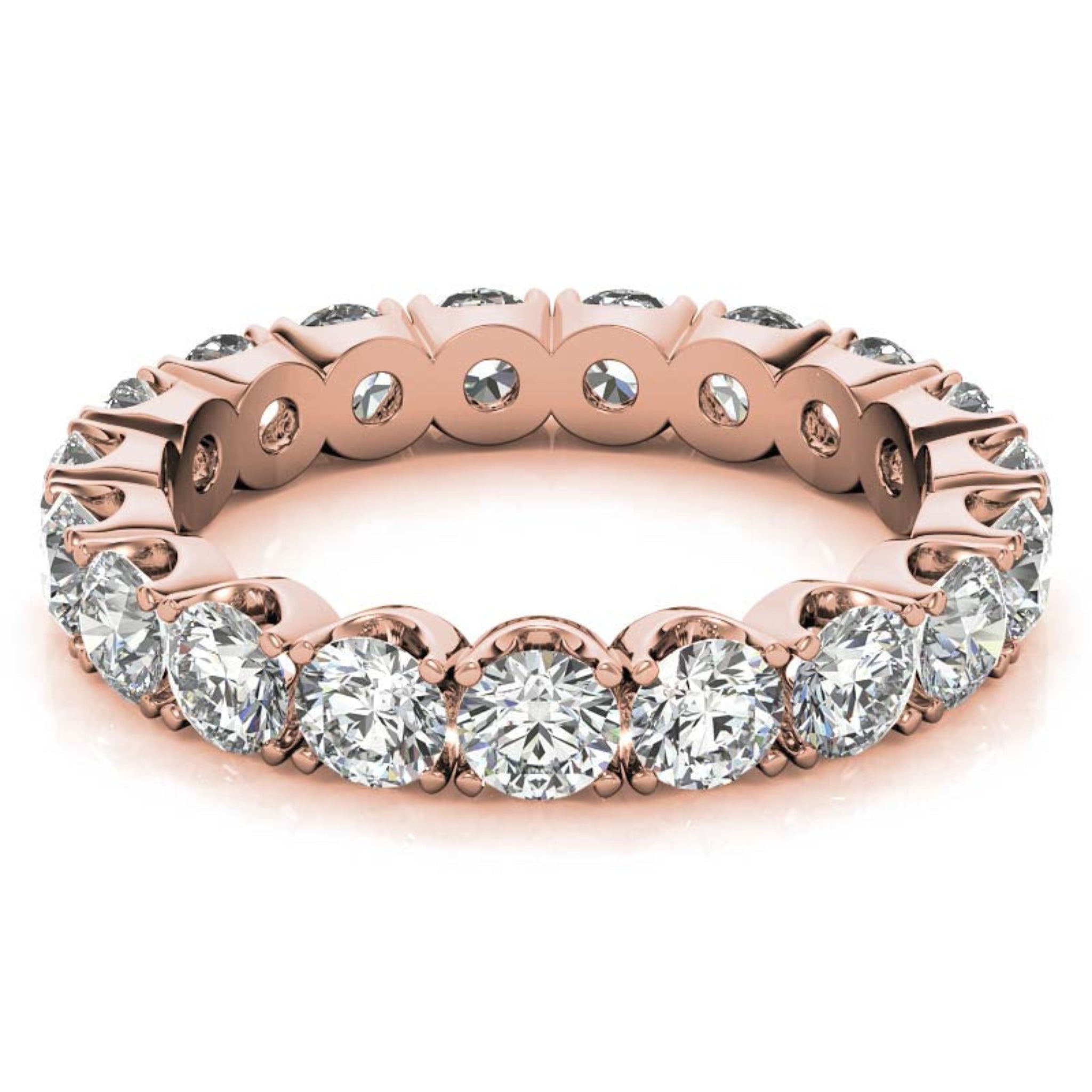 Elegant Sterling Silver Sparkling Rose Gold Round Diamond Eternity Band For Women