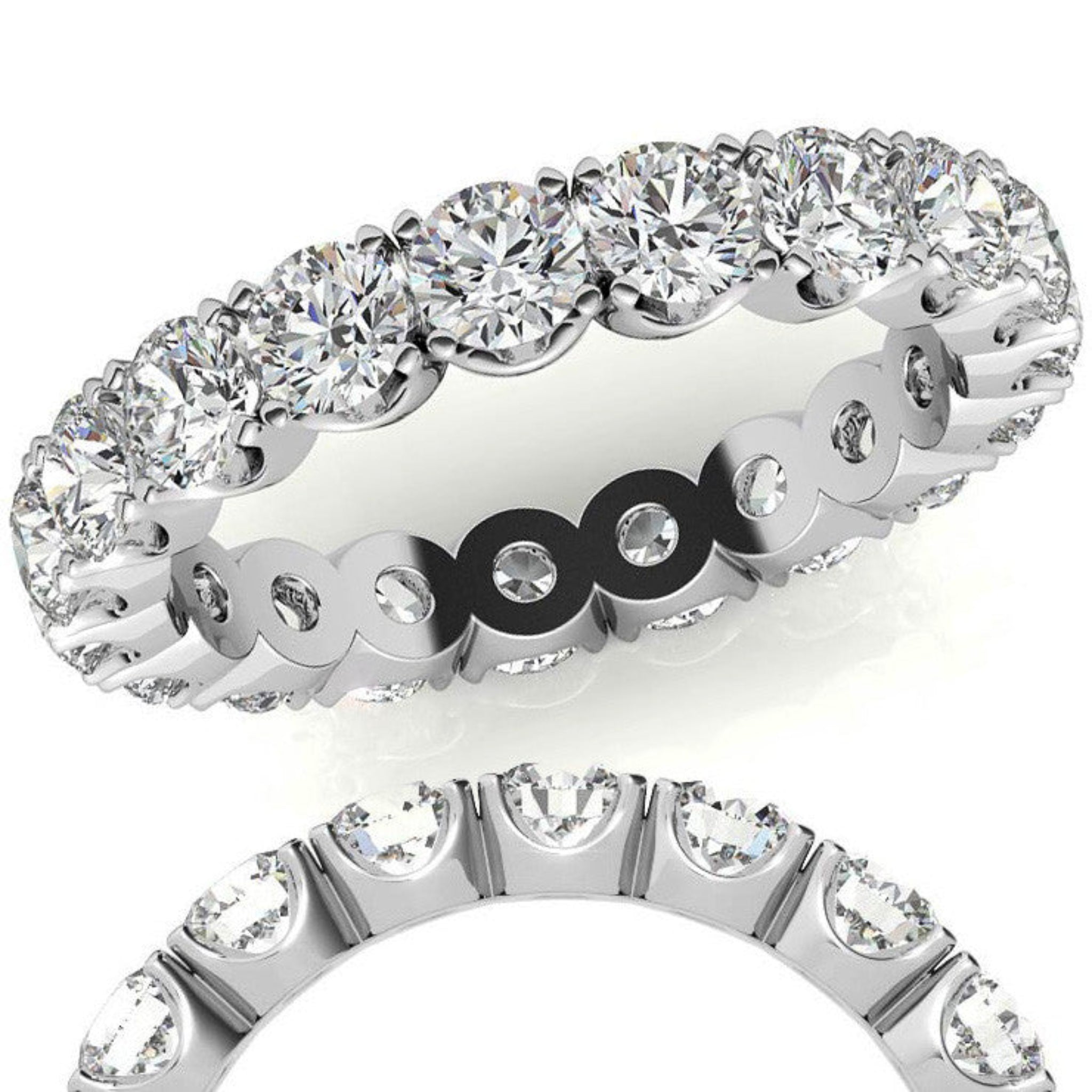 Adjustable Sterling Silver Sparkling White Gold Round Diamond Eternity Band For Women