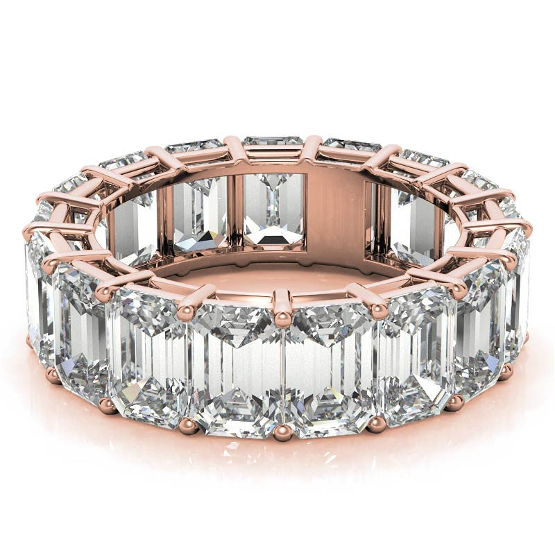 Sterling Silver Elegant And Luxurious Emerald-Cut Diamond Rose Gold Eternity Band For Women