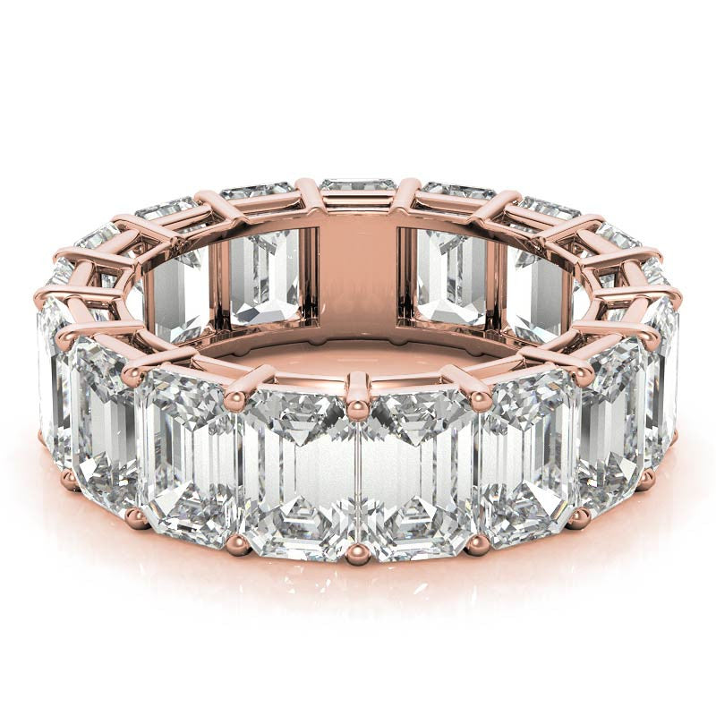 Sterling Silver Elegant And Luxurious Emerald-Cut Diamond Rose Gold Eternity Band For Women