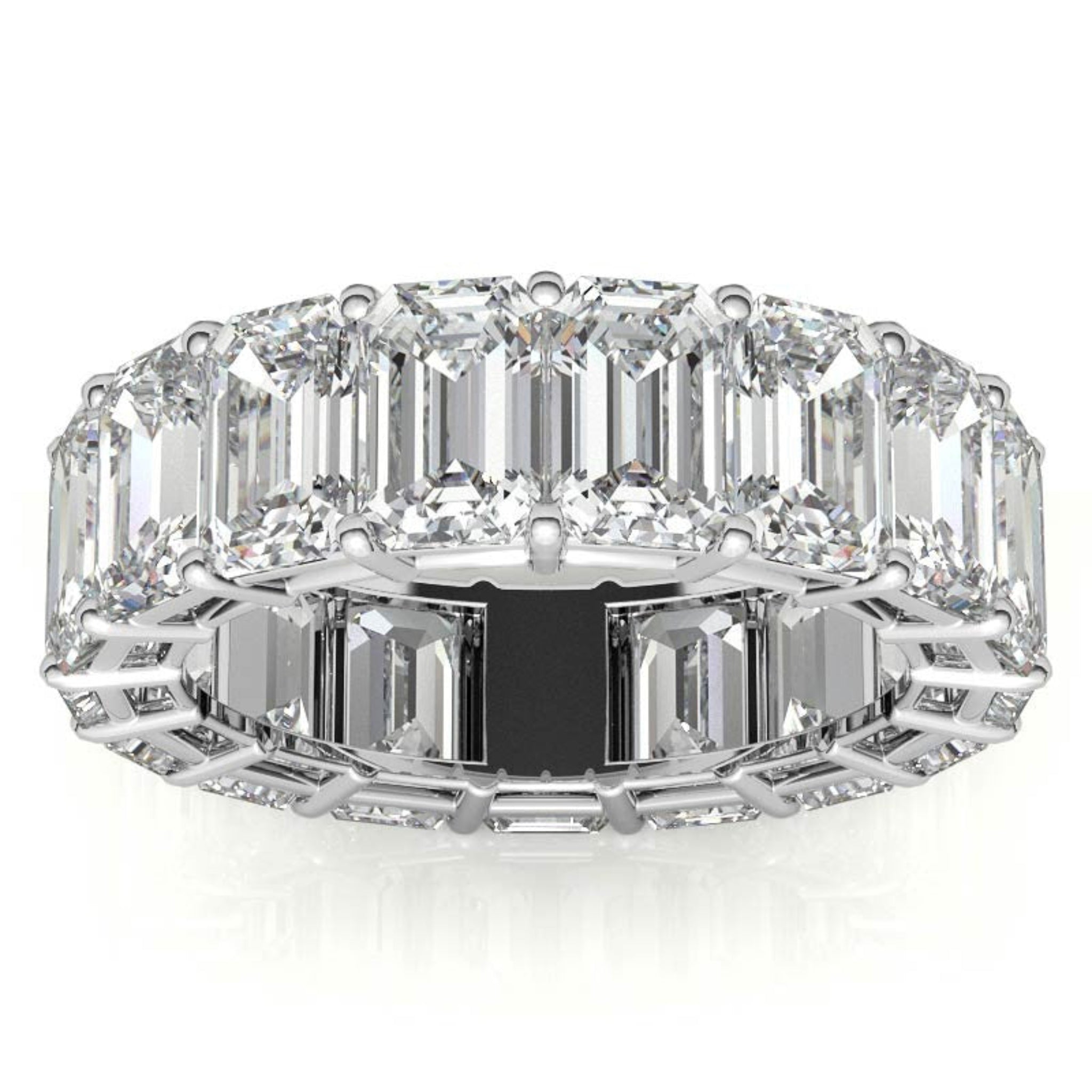 Sterling Silver Elegant And Luxurious Emerald-Cut Diamond White Gold Eternity Band For Women