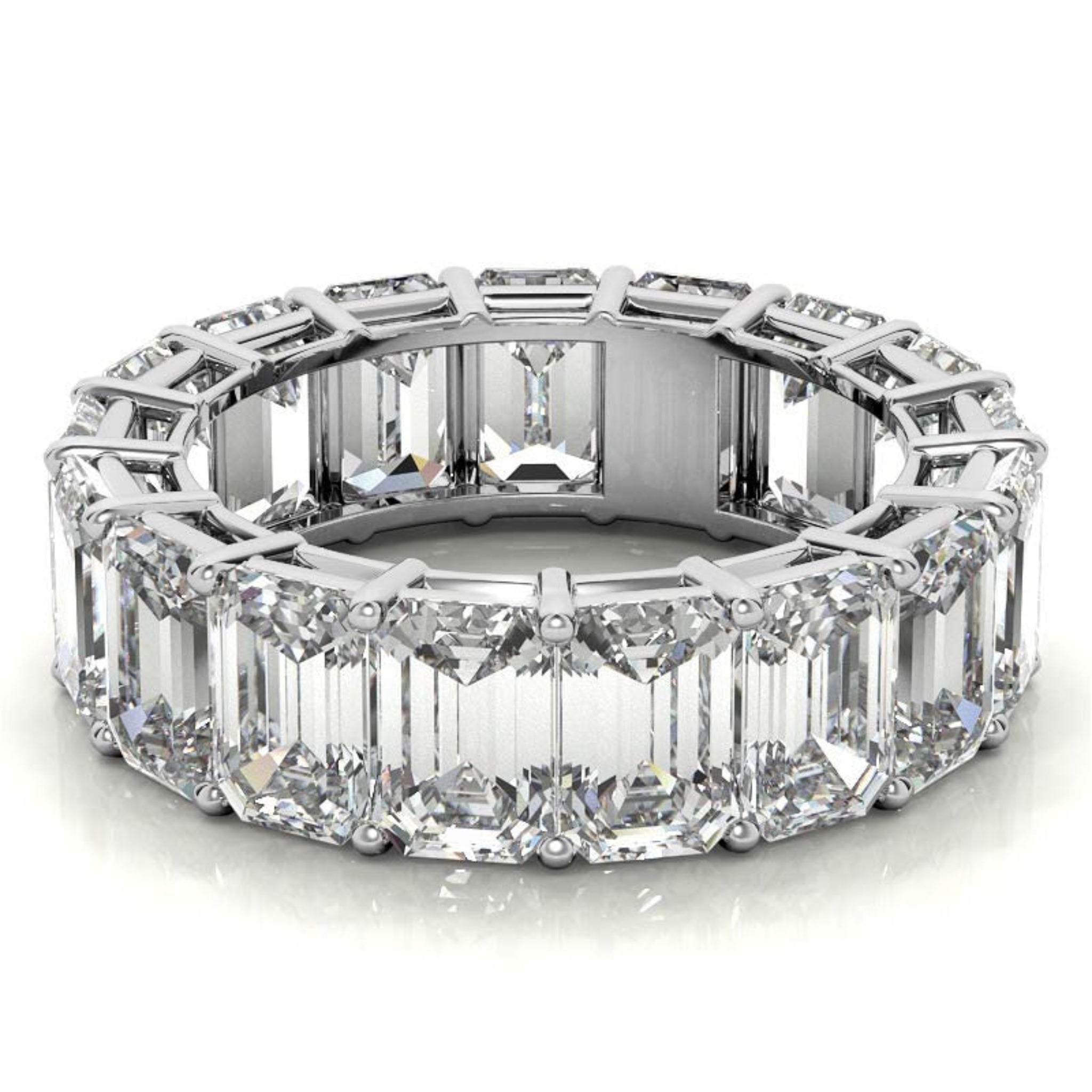 Sterling Silver Elegant And Luxurious Emerald-Cut Diamond White Gold Eternity Band For Women