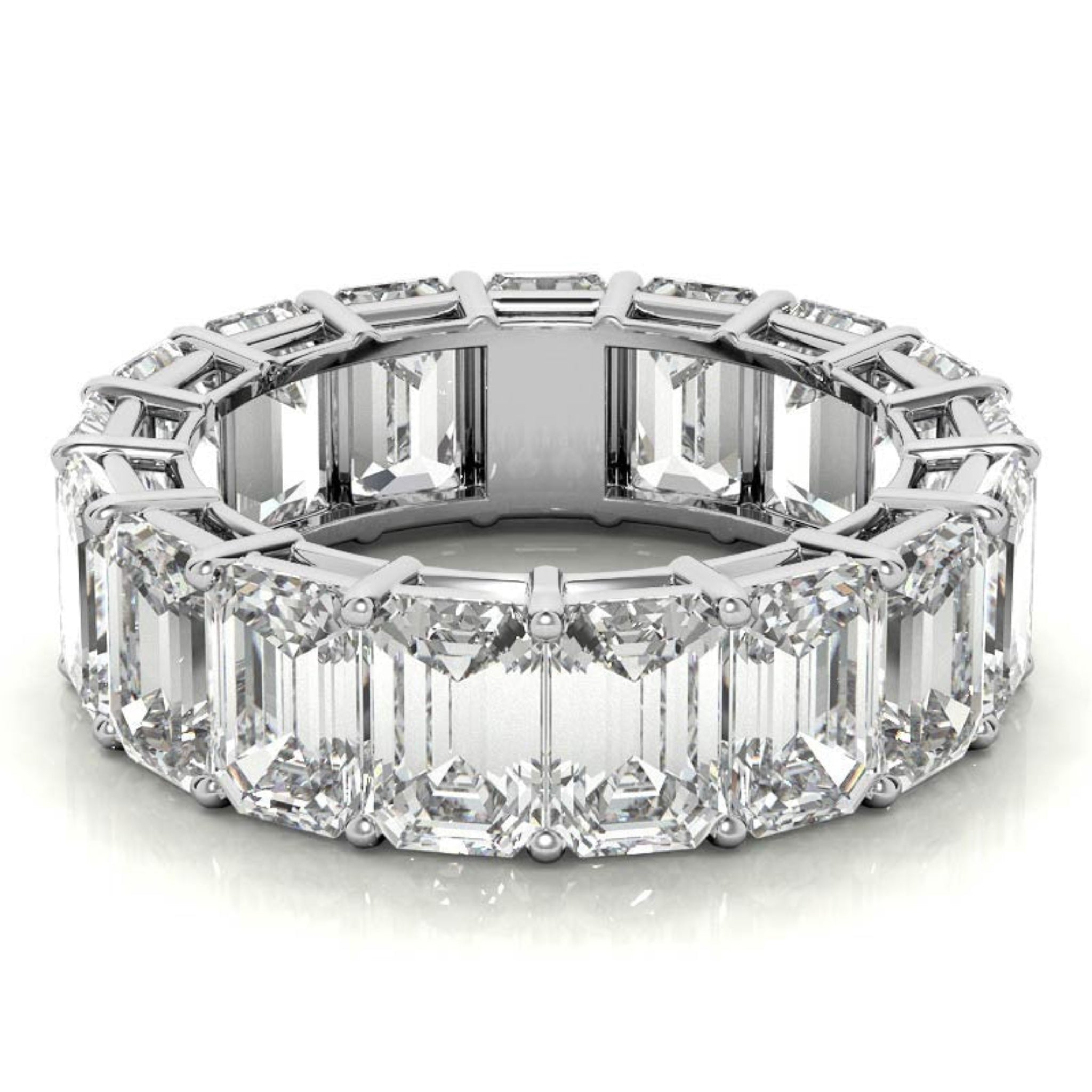 Sterling Silver Elegant And Luxurious Emerald-Cut Diamond White Gold Eternity Band For Women