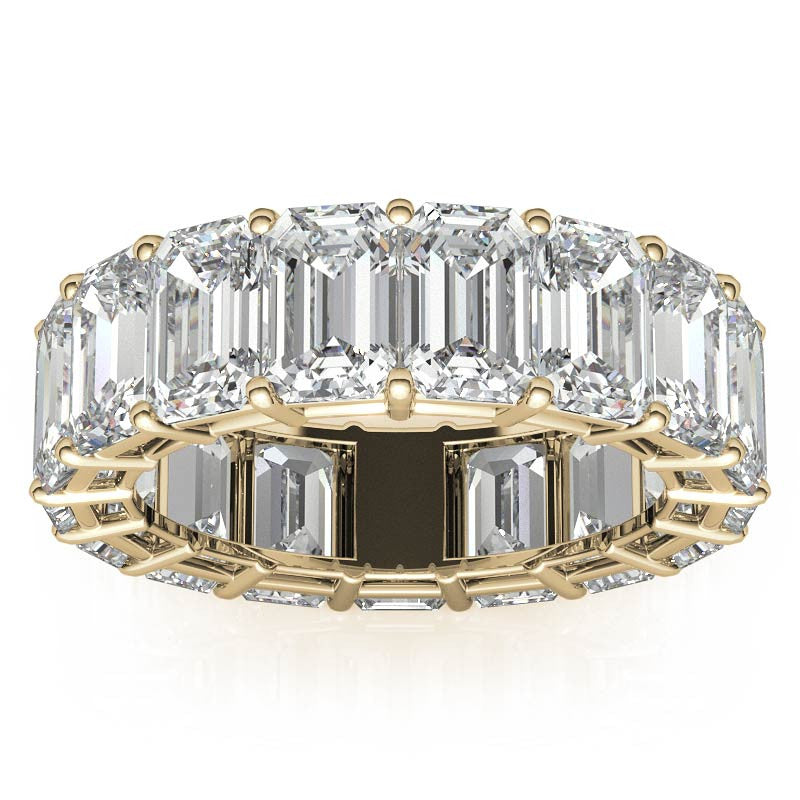 Sterling Silver Elegant And Luxurious Emerald-Cut Diamond Yellow Gold Eternity Band For Women