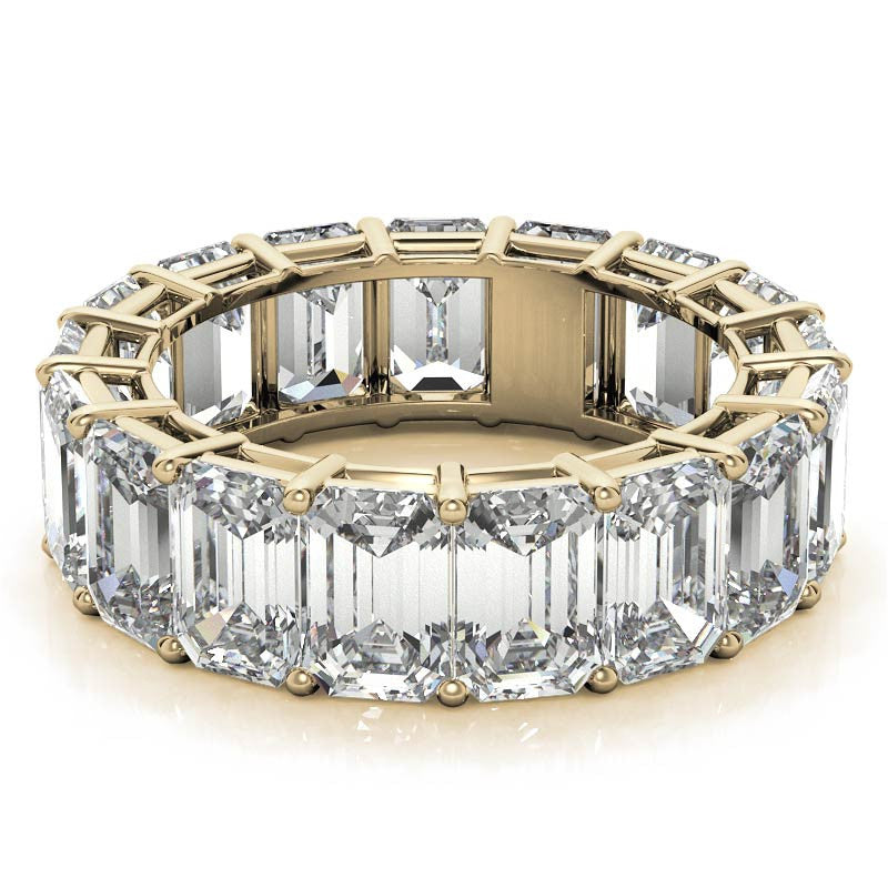 Sterling Silver Elegant And Luxurious Emerald-Cut Diamond Yellow Gold Eternity Band For Women