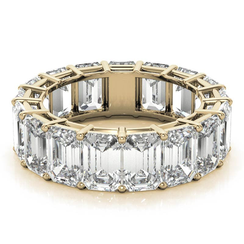 Sterling Silver Elegant And Luxurious Emerald-Cut Diamond Yellow Gold Eternity Band For Women