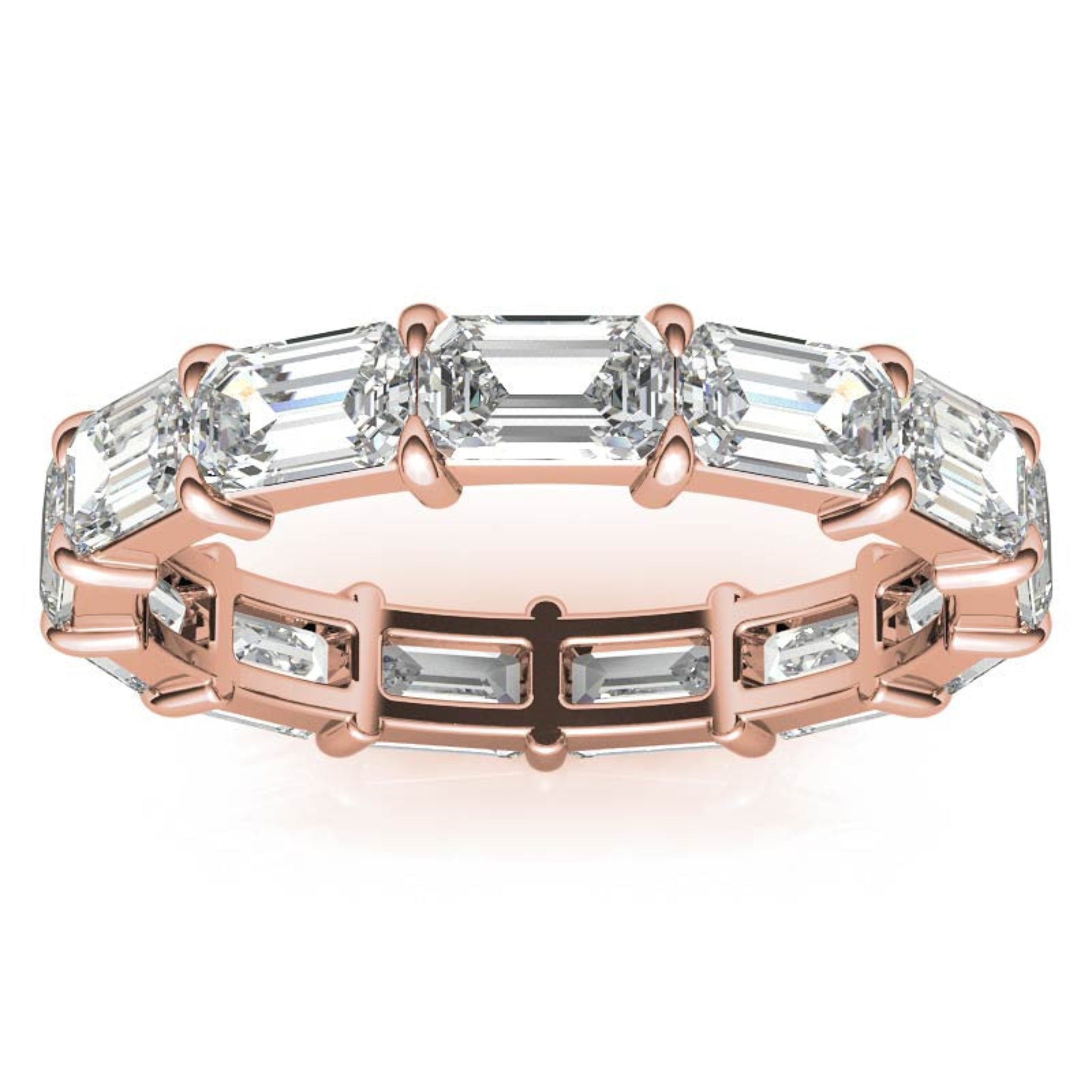 Sterling Silver Graceful  Radiant Emerald-Cut Diamond Rose Gold Eternity Band For Women