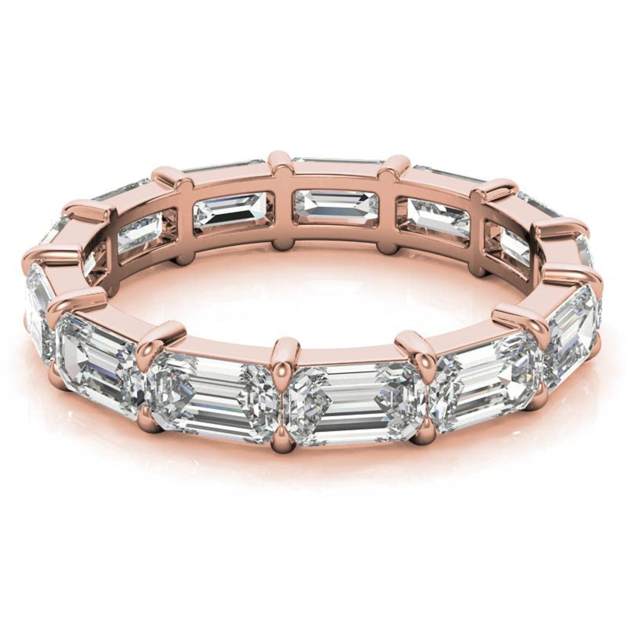 Sterling Silver Graceful  Radiant Emerald-Cut Diamond Rose Gold Eternity Band For Women