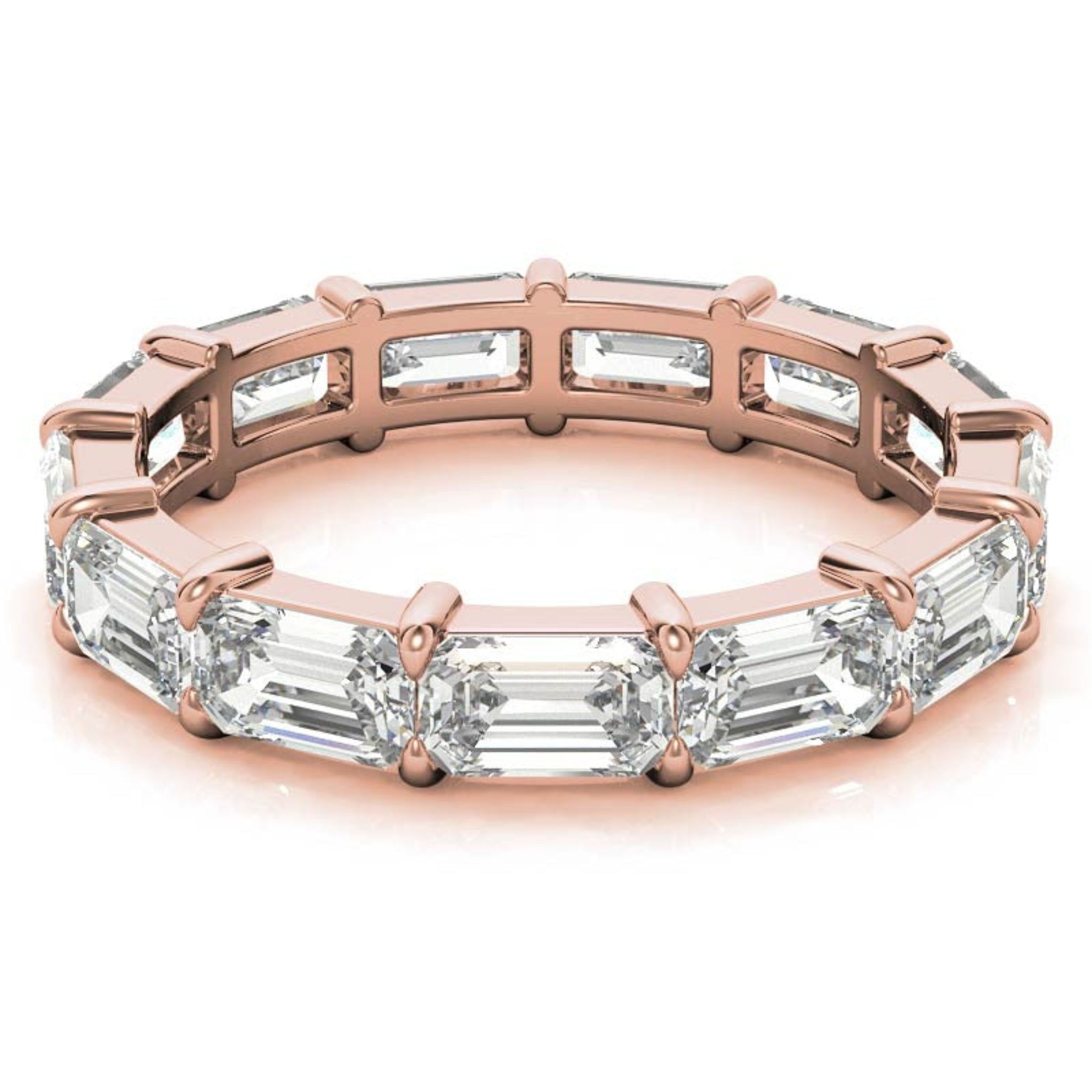 Sterling Silver Graceful  Radiant Emerald-Cut Diamond Rose Gold Eternity Band For Women