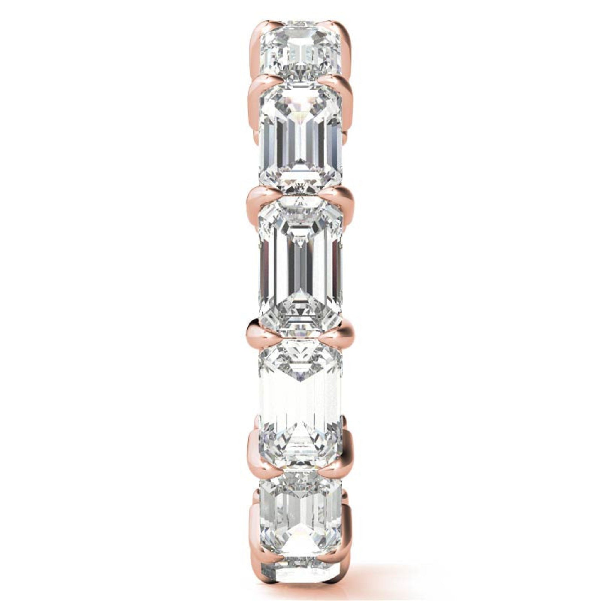 Sterling Silver Graceful  Radiant Emerald-Cut Diamond Rose Gold Eternity Band For Women