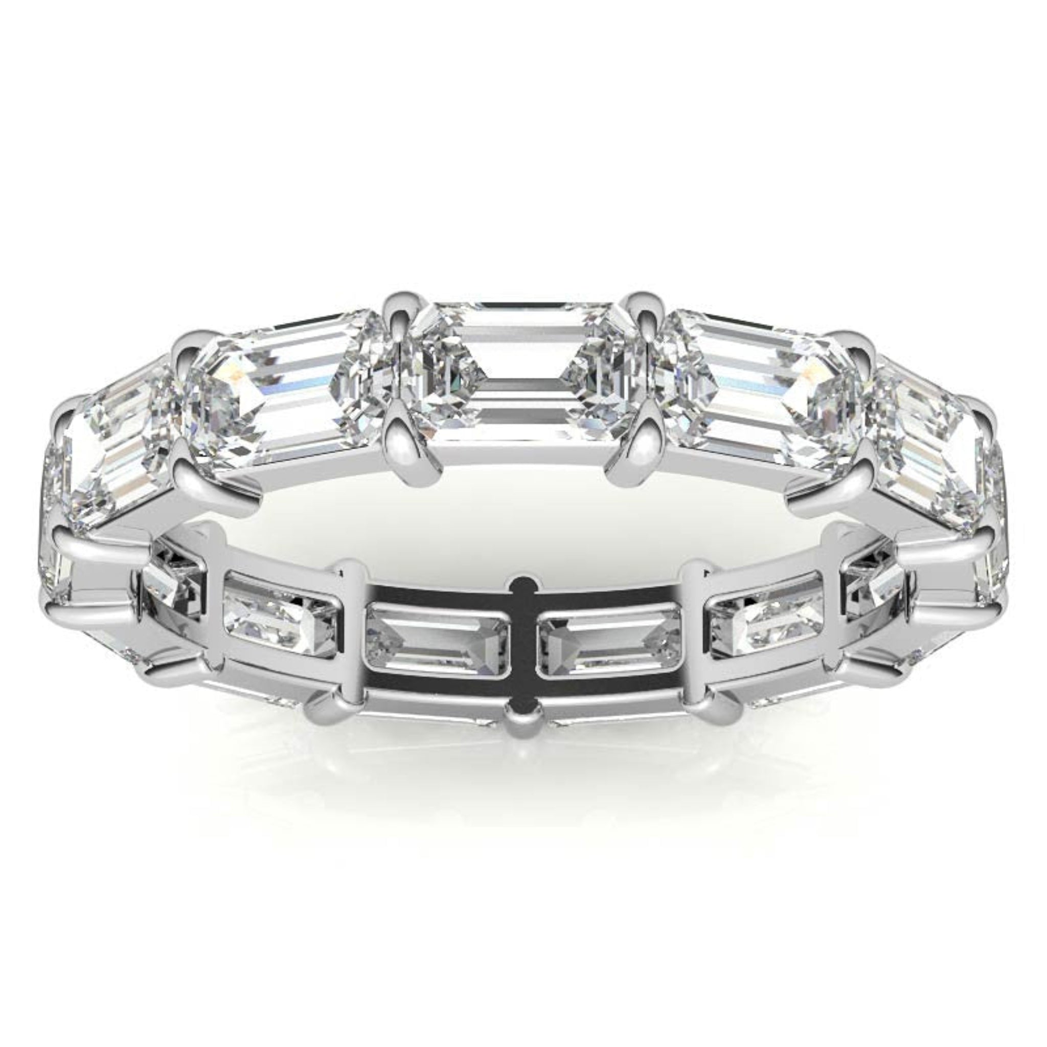 Sterling Silver Graceful Radiant Emerald-Cut Diamond White Gold Eternity Band For Women