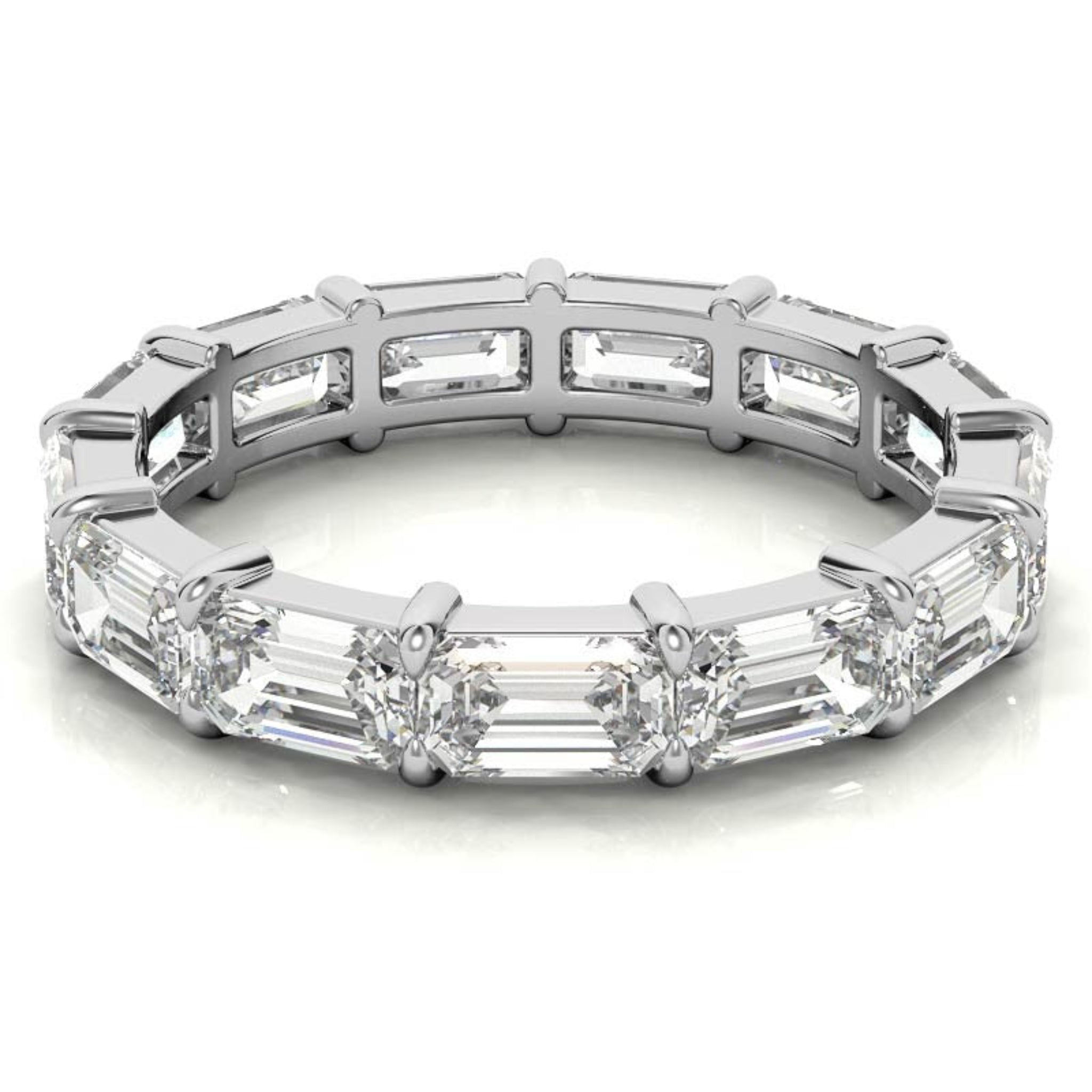 Sterling Silver Graceful Radiant Emerald-Cut Diamond White Gold Eternity Band For Women