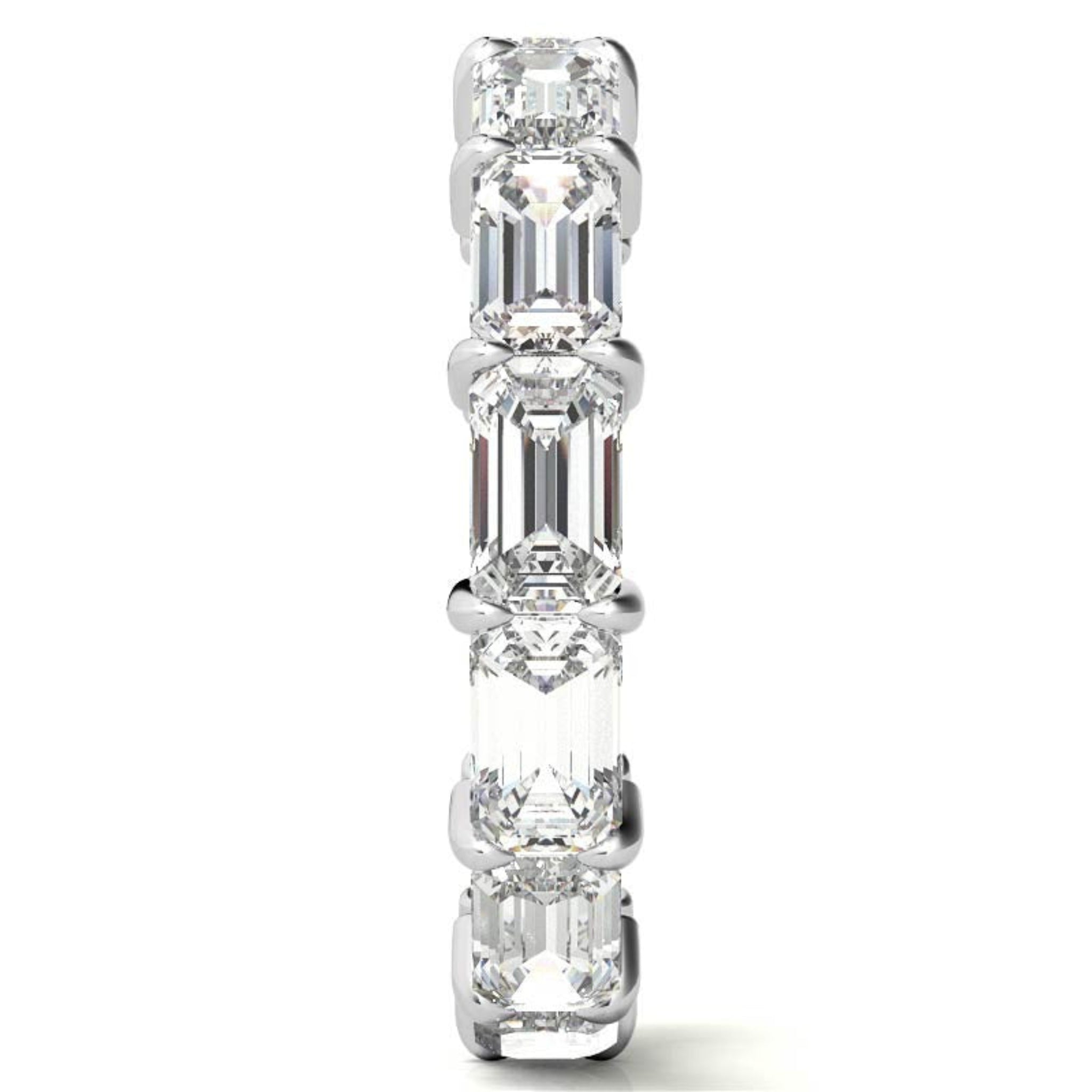 Sterling Silver Graceful Radiant Emerald-Cut Diamond White Gold Eternity Band For Women