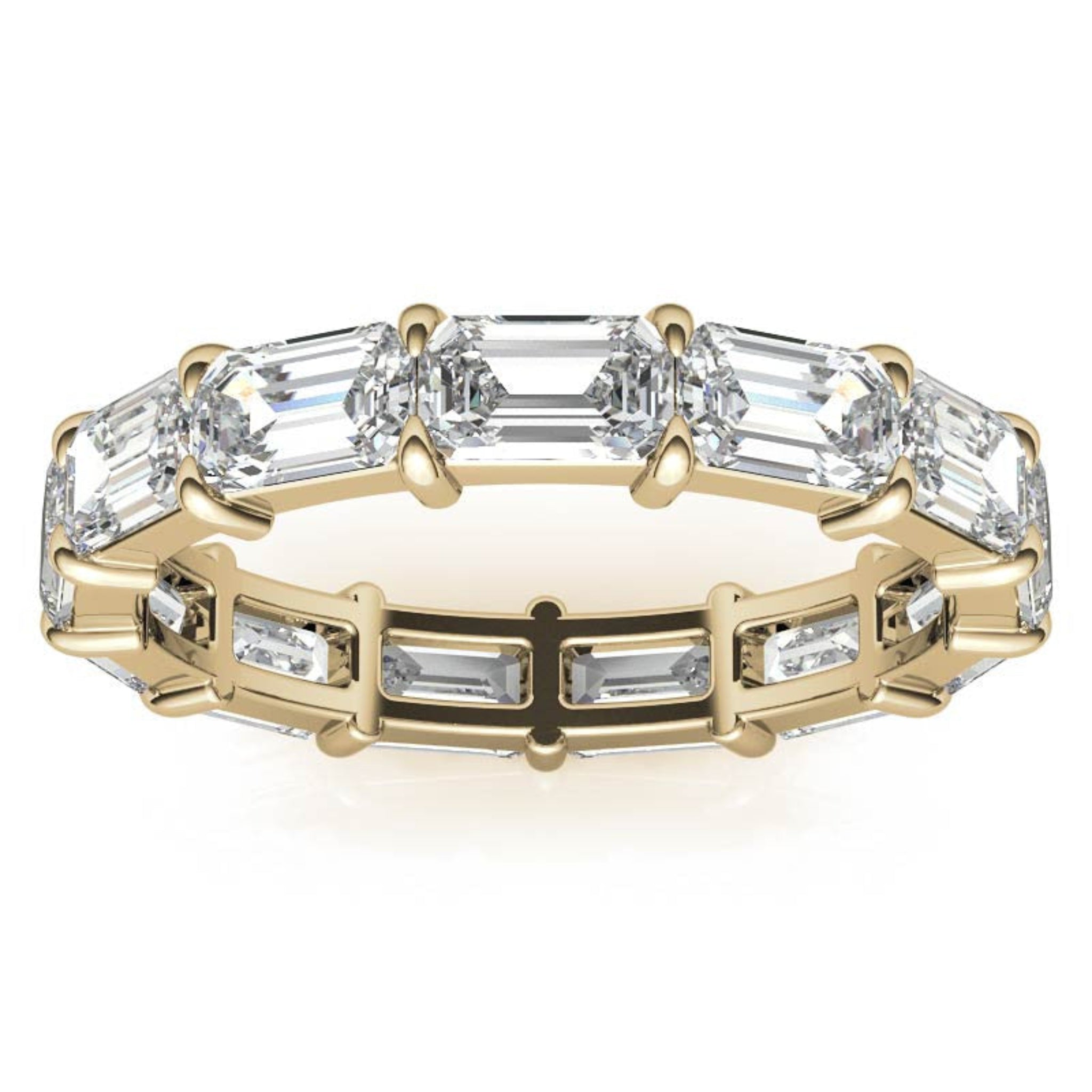 Sterling Silver Graceful  Radiant Emerald-Cut Diamond Yellow Gold Eternity Band For Women