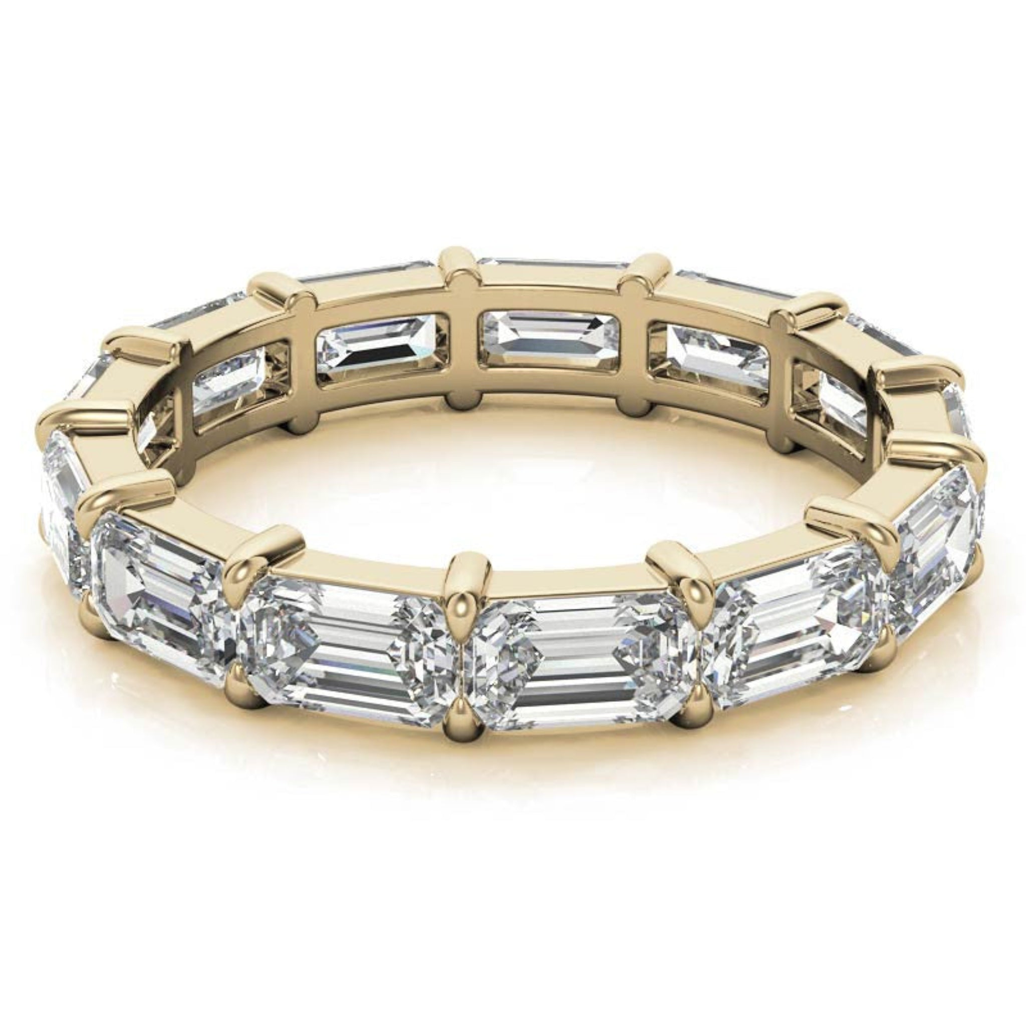 Sterling Silver Graceful  Radiant Emerald-Cut Diamond Yellow Gold Eternity Band For Women