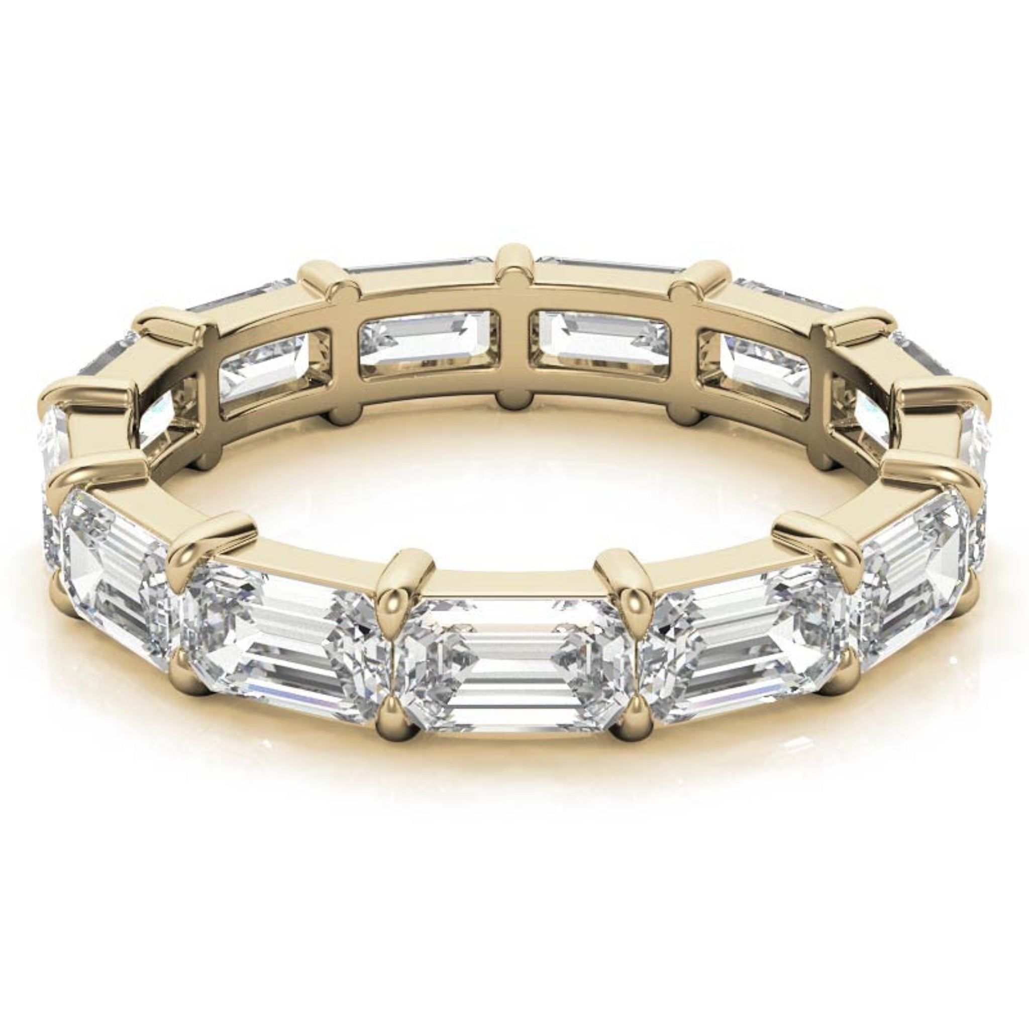 Sterling Silver Graceful  Radiant Emerald-Cut Diamond Yellow Gold Eternity Band For Women