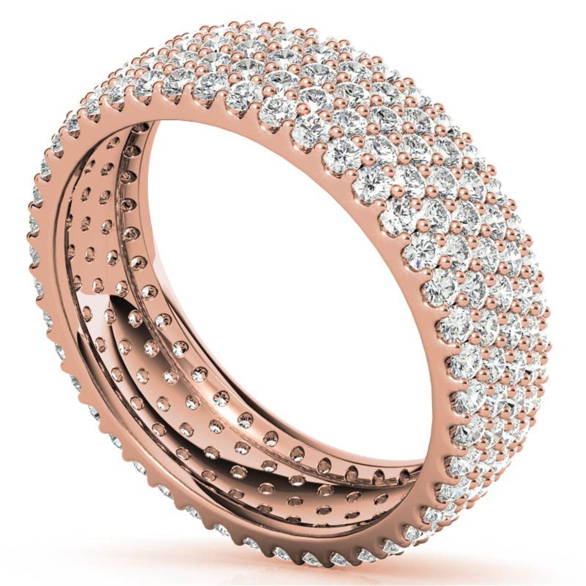 Sterling Silver Luxurious Radiant Diamond-Studded Rose Gold Eternity Band For Women