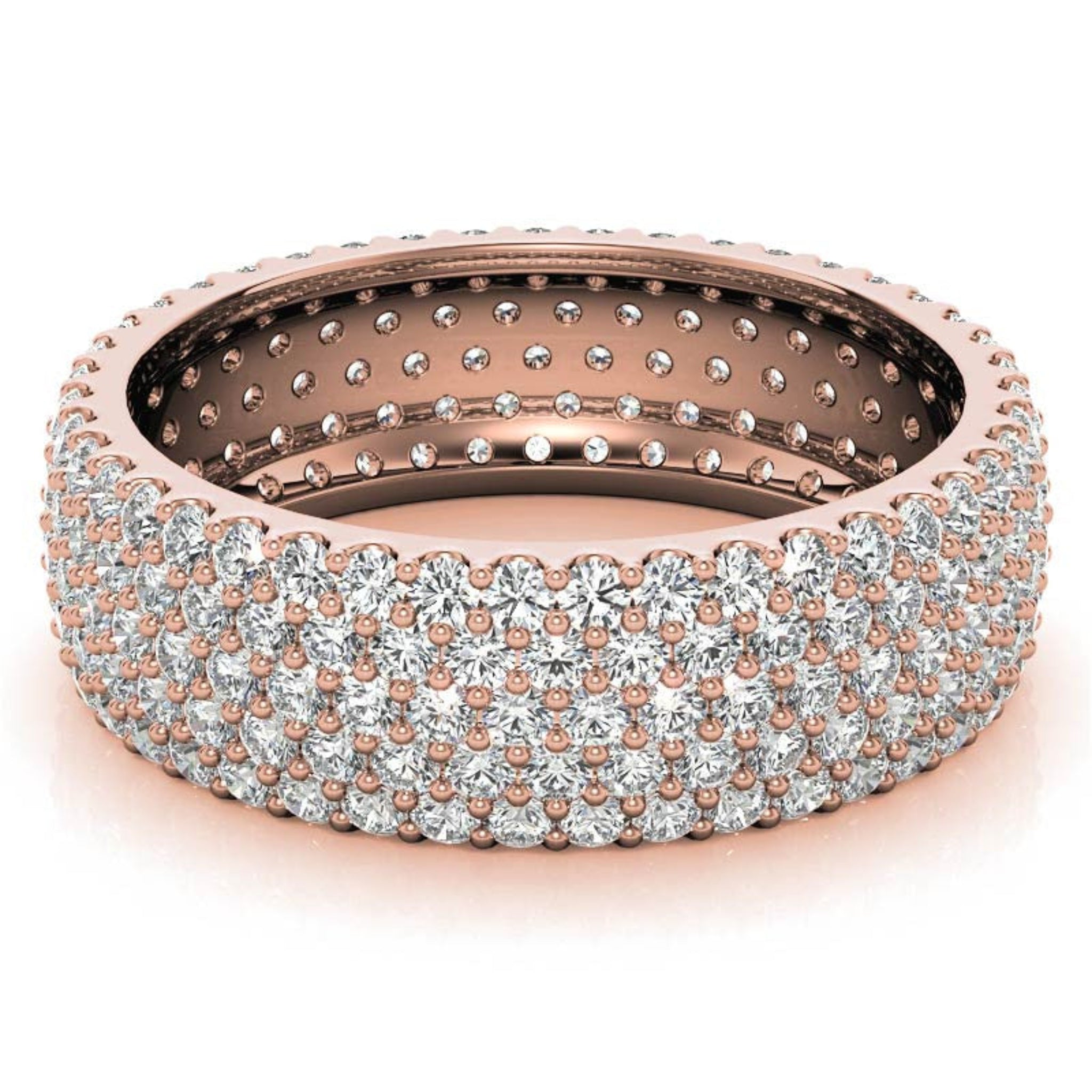 Sterling Silver Luxurious Radiant Diamond-Studded Rose Gold Eternity Band For Women