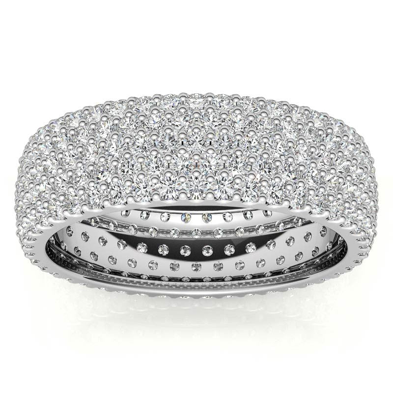 Sterling Silver Luxurious Radiant Diamond-Studded White Gold Eternity Band For Women