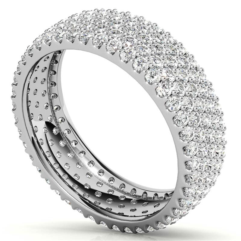 Sterling Silver Luxurious Radiant Diamond-Studded White Gold Eternity Band For Women