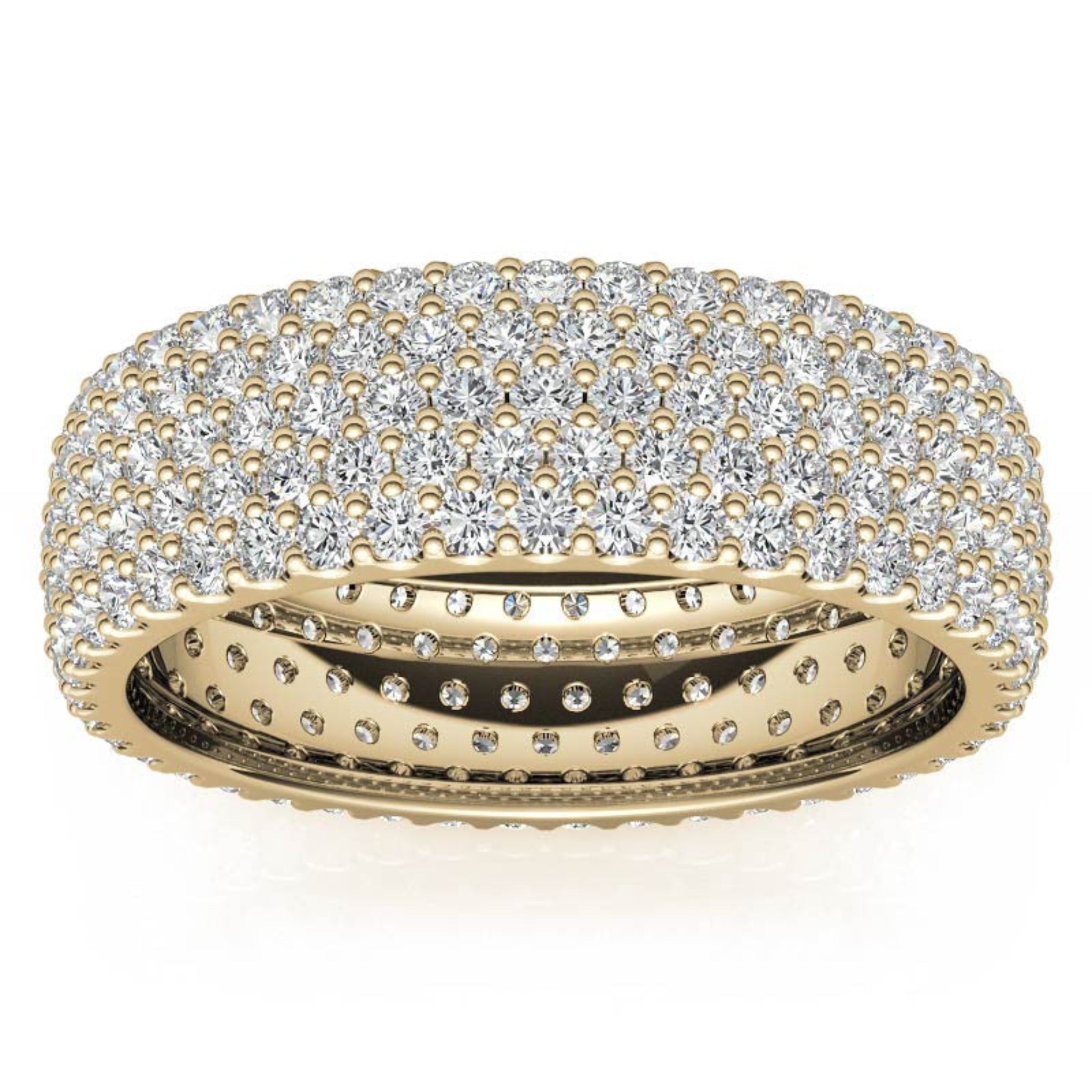 Sterling Silver Luxurious Radiant Diamond-Studded Yellow Gold Eternity Band For Women