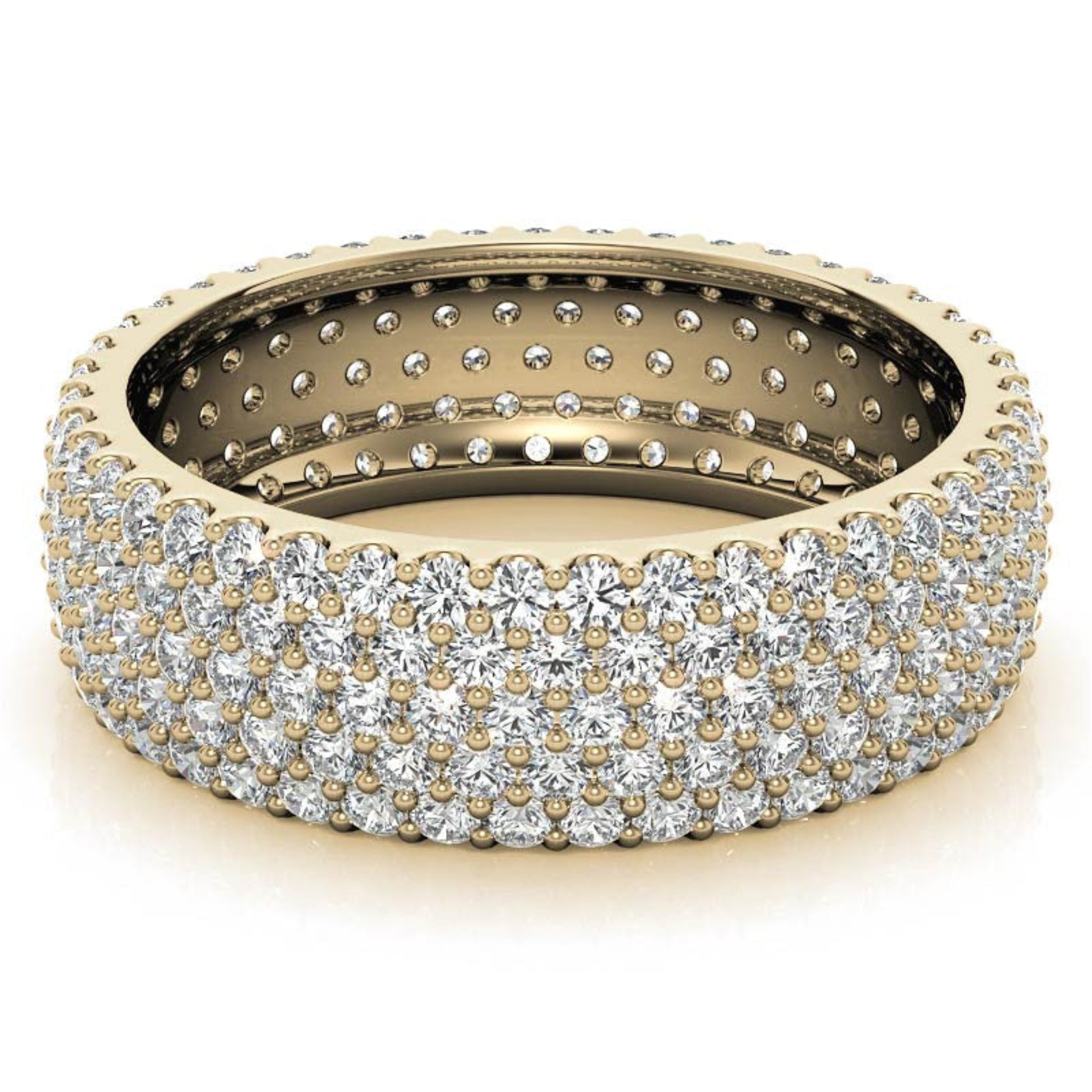 Sterling Silver Luxurious Radiant Diamond-Studded Yellow Gold Eternity Band For Women