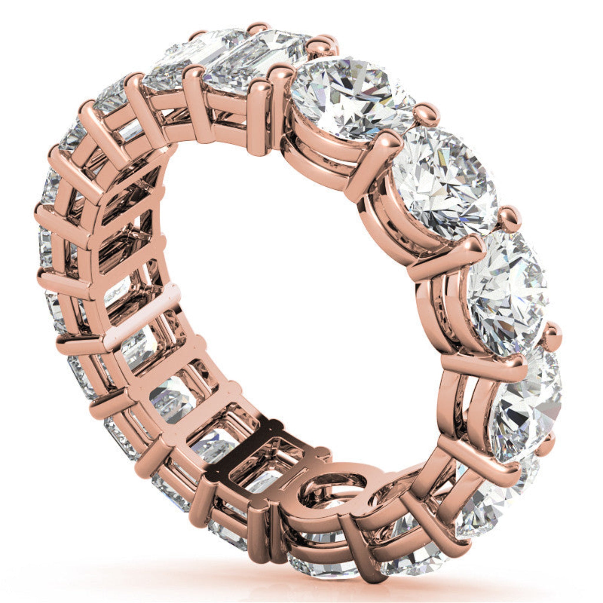 Sterling Silver Elegant Shimmering Round And Emerald Cut Diamonds Rose Gold Eternity Band For Women