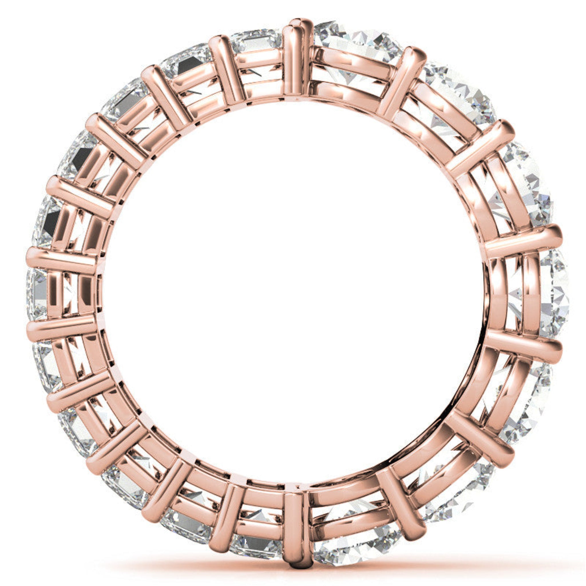 Sterling Silver Elegant Shimmering Round And Emerald Cut Diamonds Rose Gold Eternity Band For Women