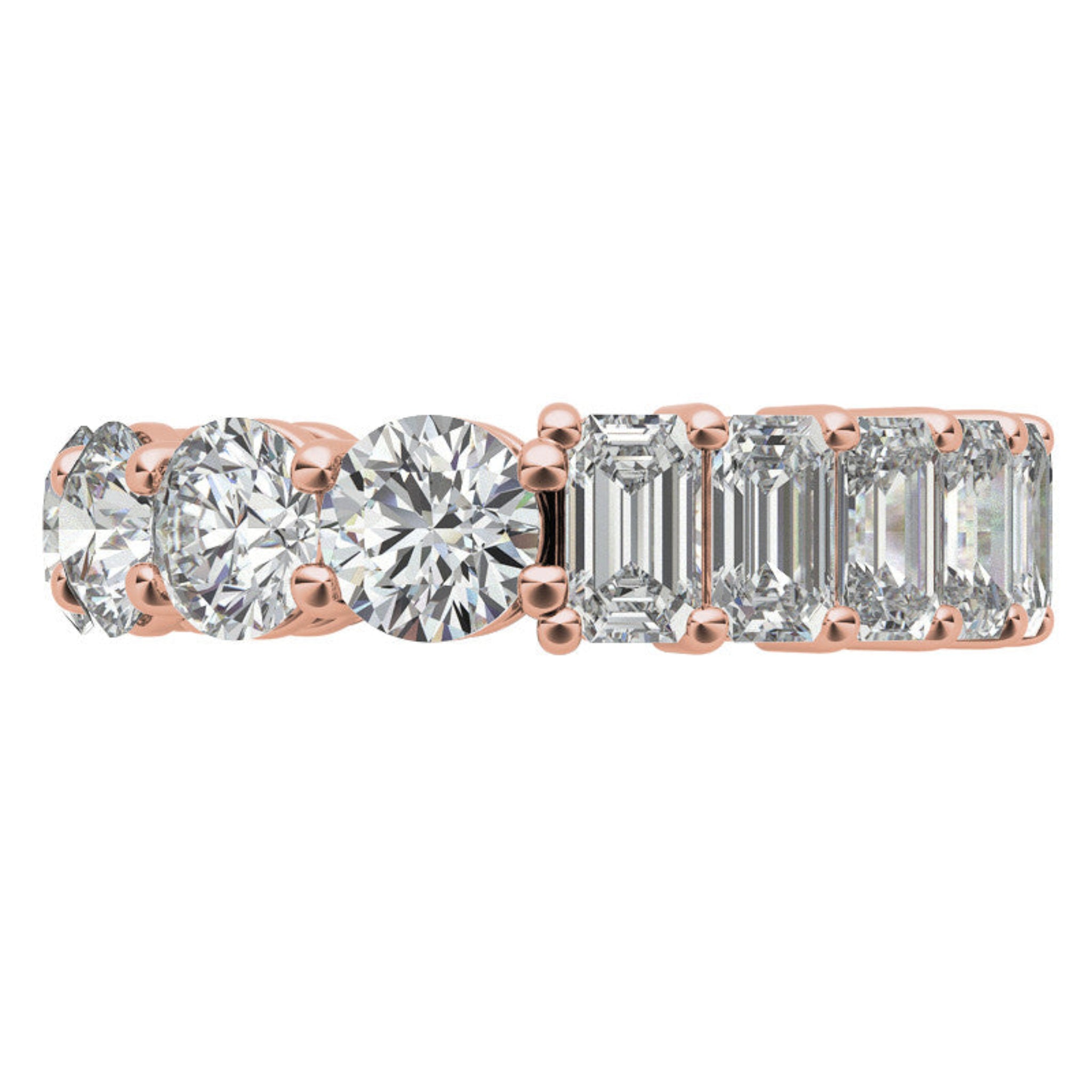 Sterling Silver Elegant Shimmering Round And Emerald Cut Diamonds Rose Gold Eternity Band For Women