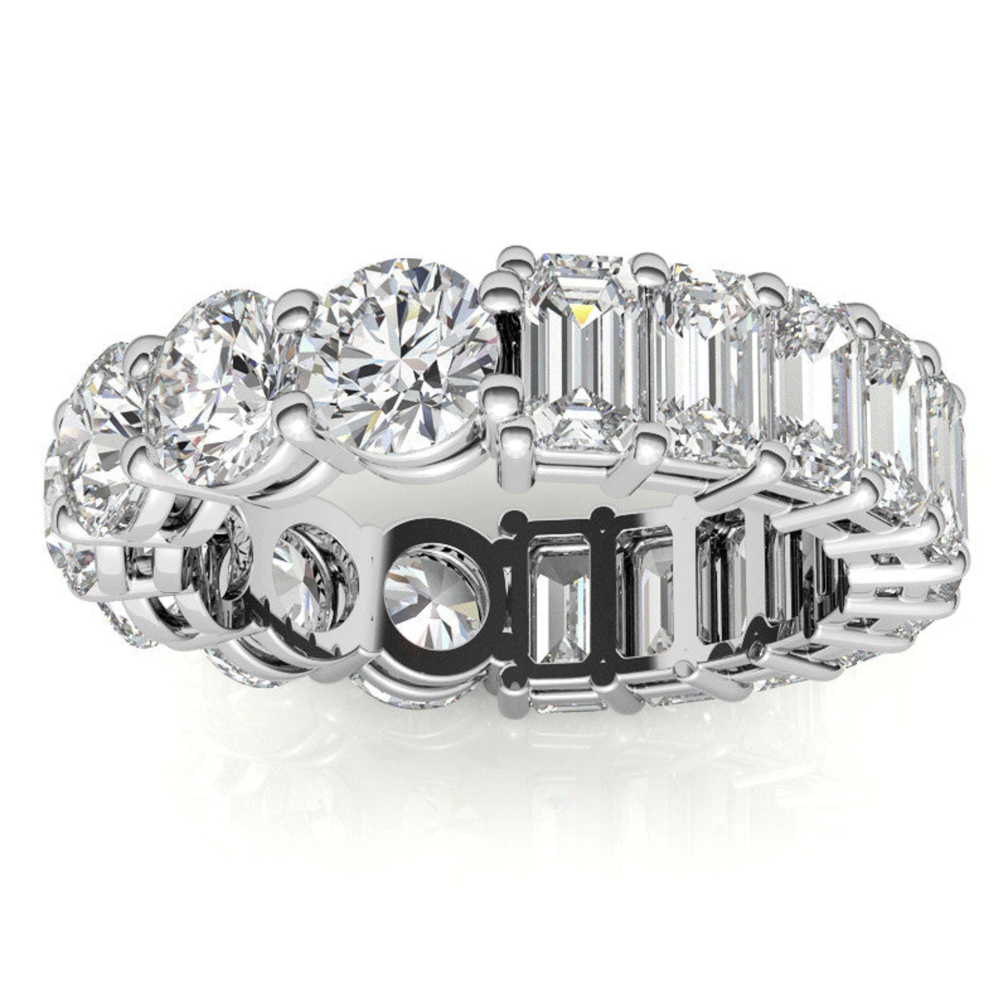 Sterling Silver Elegant Shimmering Round And Emerald Cut Diamond White Gold Eternity Band For Women