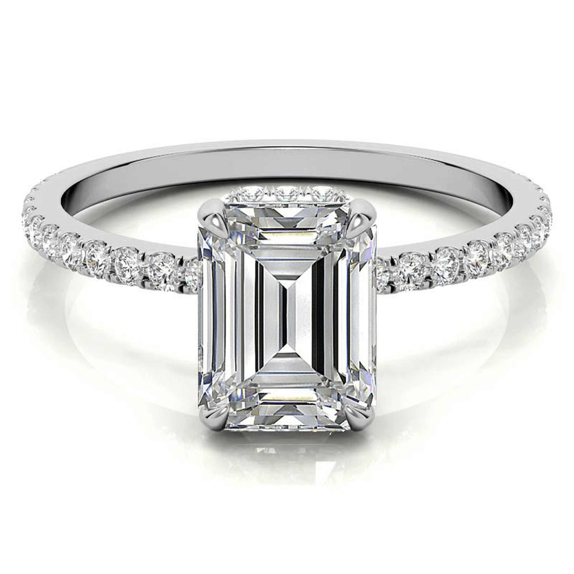 Emerald Cut White Gold Adjustable Sterling Silver Pave Ring - Perfect for Engagement