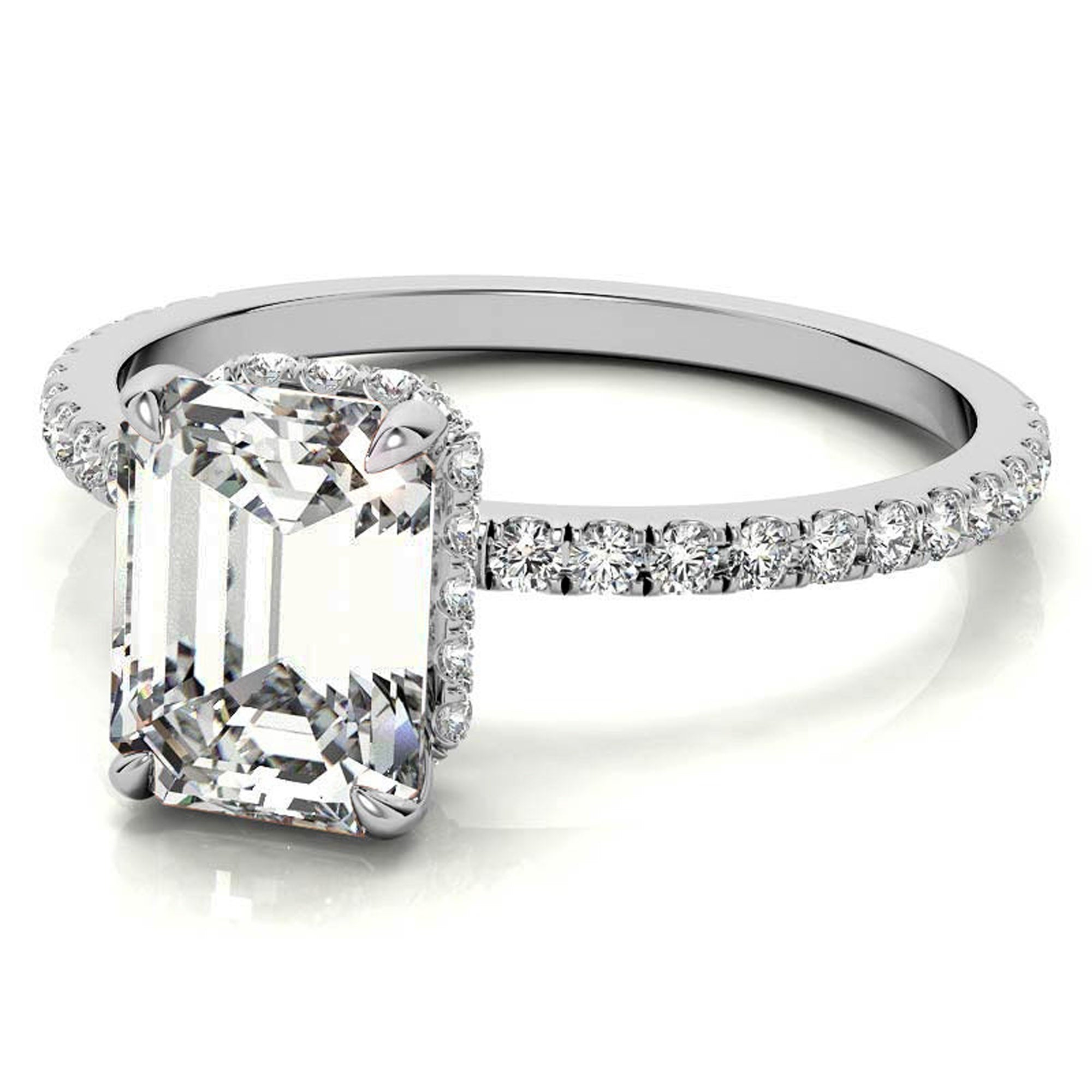 Emerald Cut White Gold Adjustable Sterling Silver Pave Ring - Perfect for Engagement