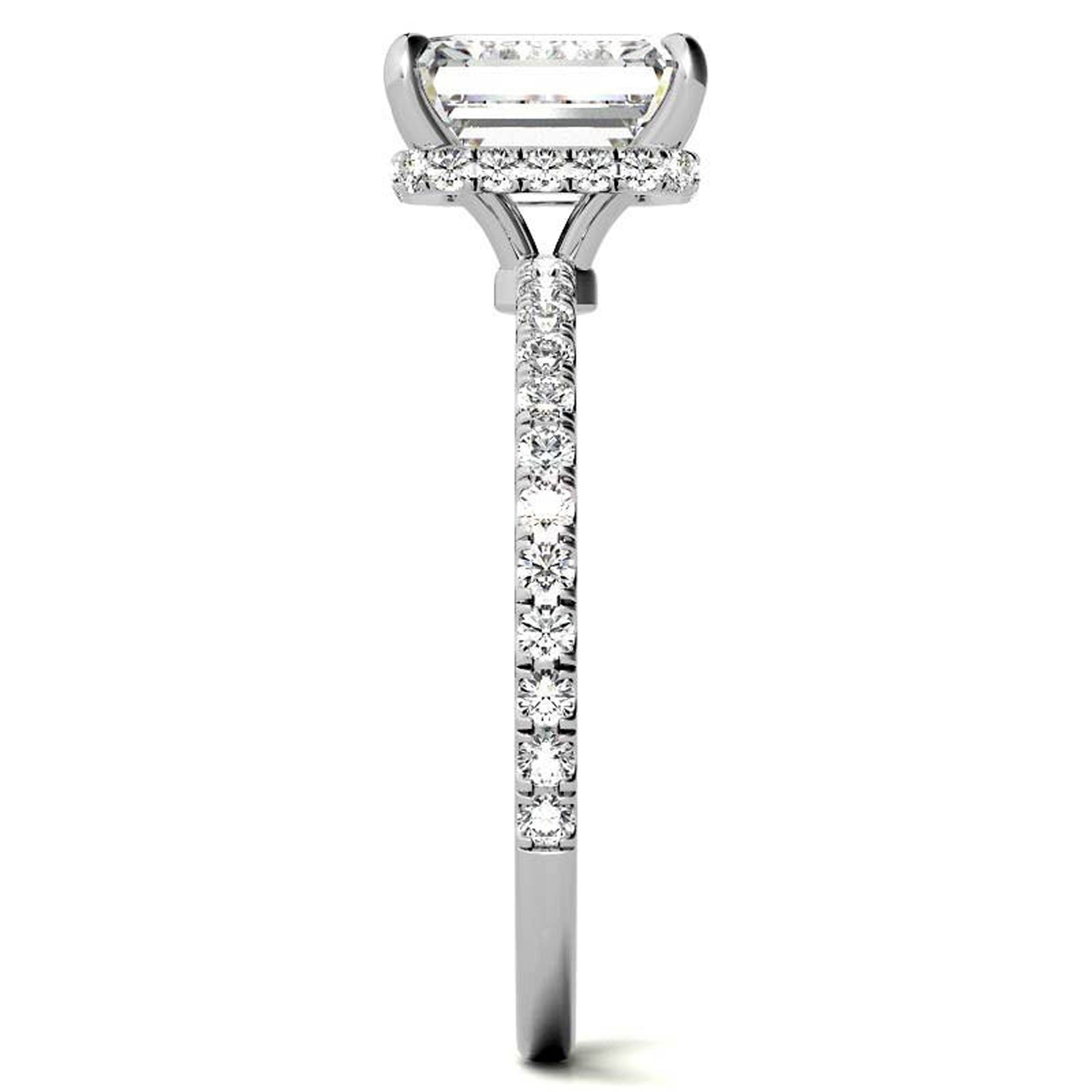 Emerald Cut White Gold Adjustable Sterling Silver Pave Ring - Perfect for Engagement